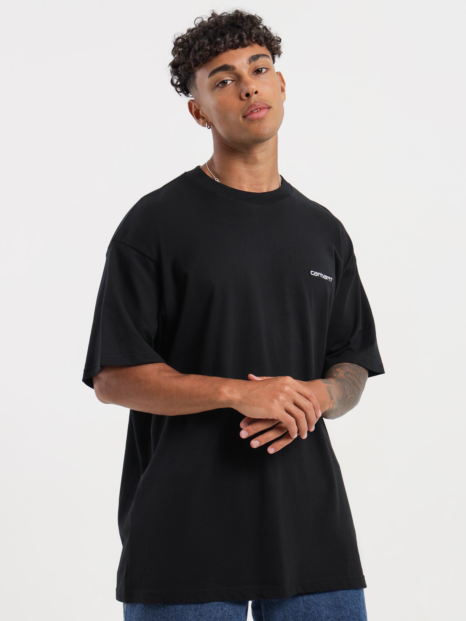 Short Sleeve Script Embroidery T-Shirt