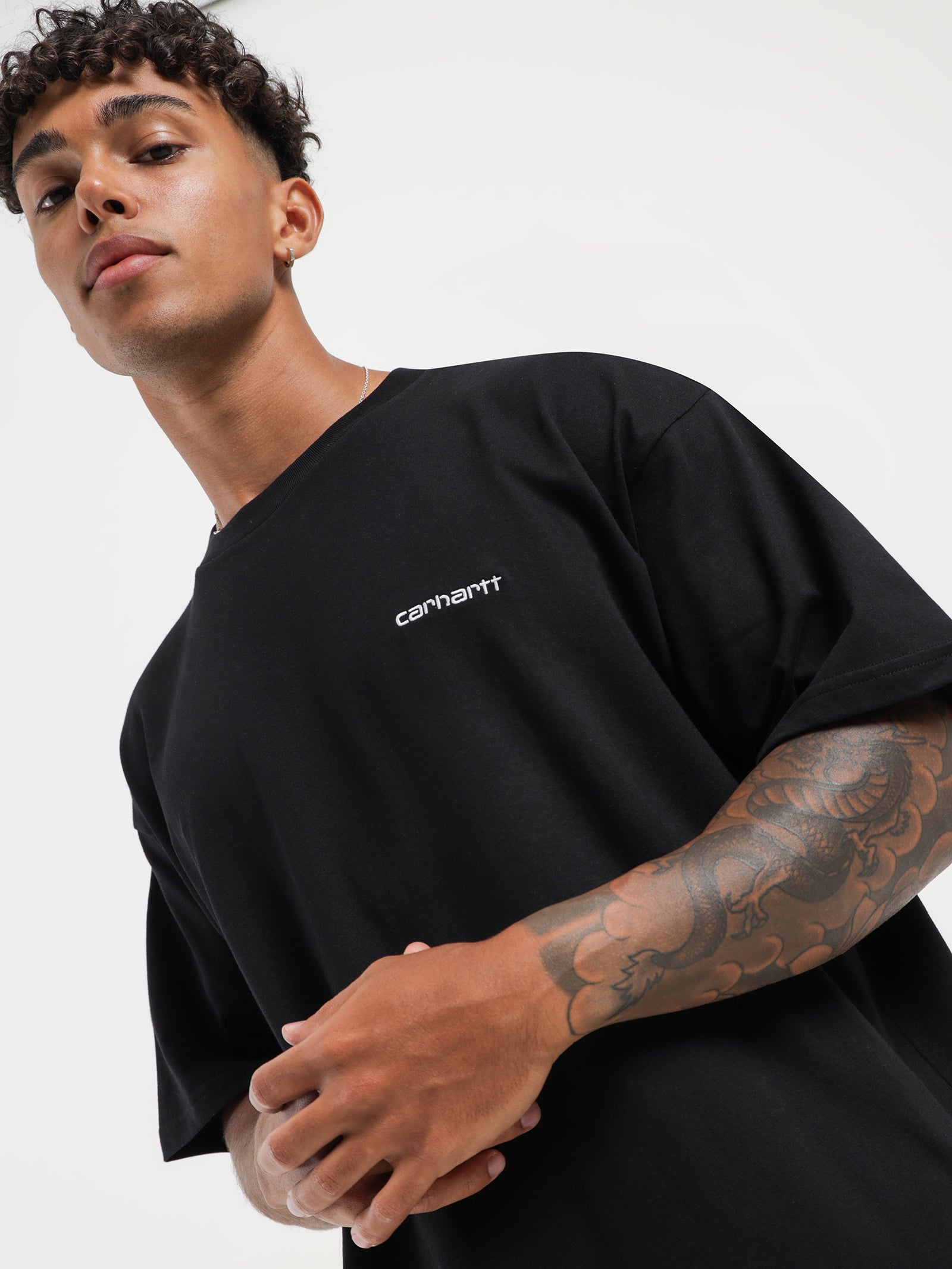 Short Sleeve Script Embroidery T-Shirt