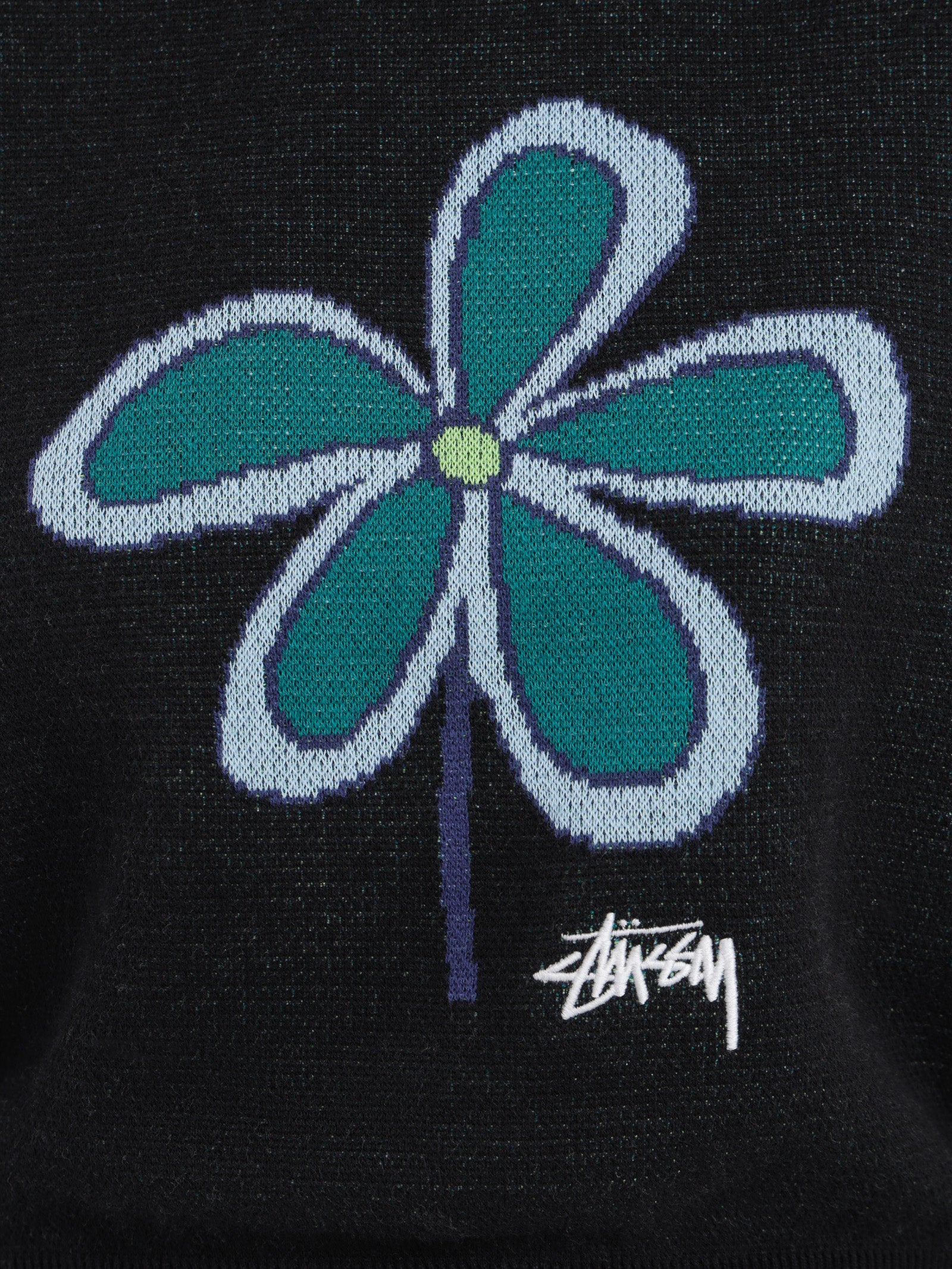 Stussy Jacquard Knit Flower Crew Black | Glue Store