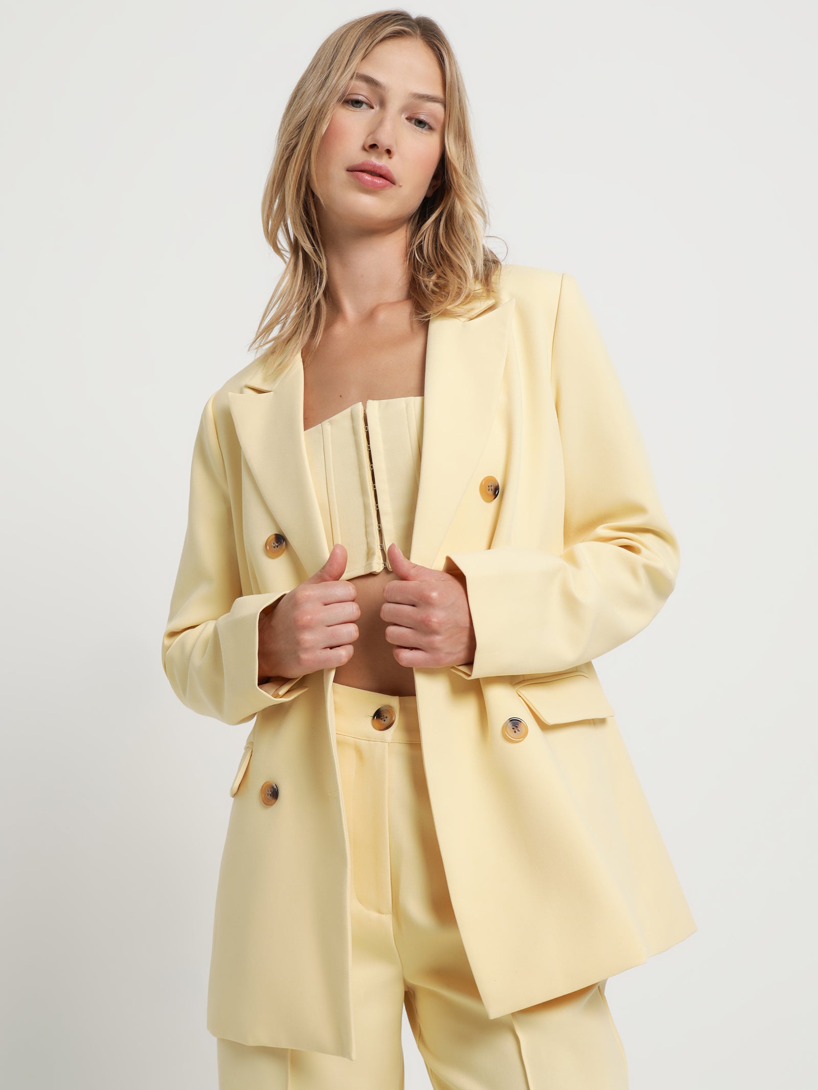 Lacey Double Breasted Blazer in Buttercup