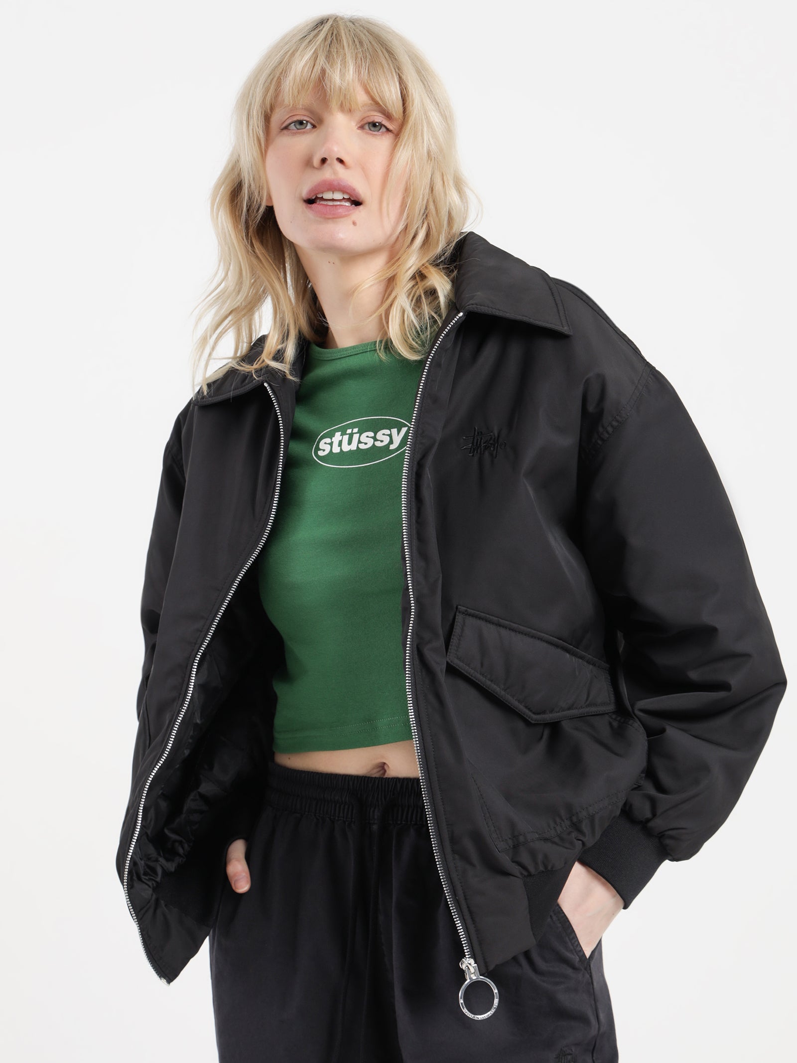 Stussy Flight Bomber Jacket in Black Black | Glue Store