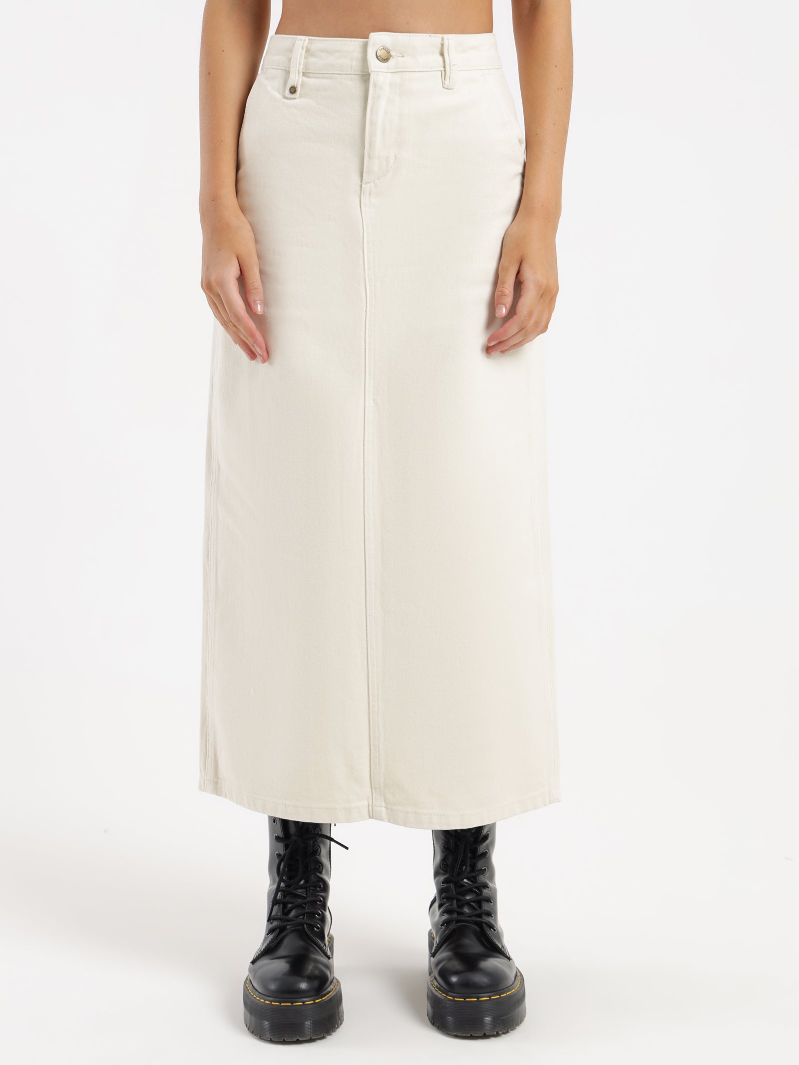 Fran Maxi Denim Skirt in Off White - Glue Store