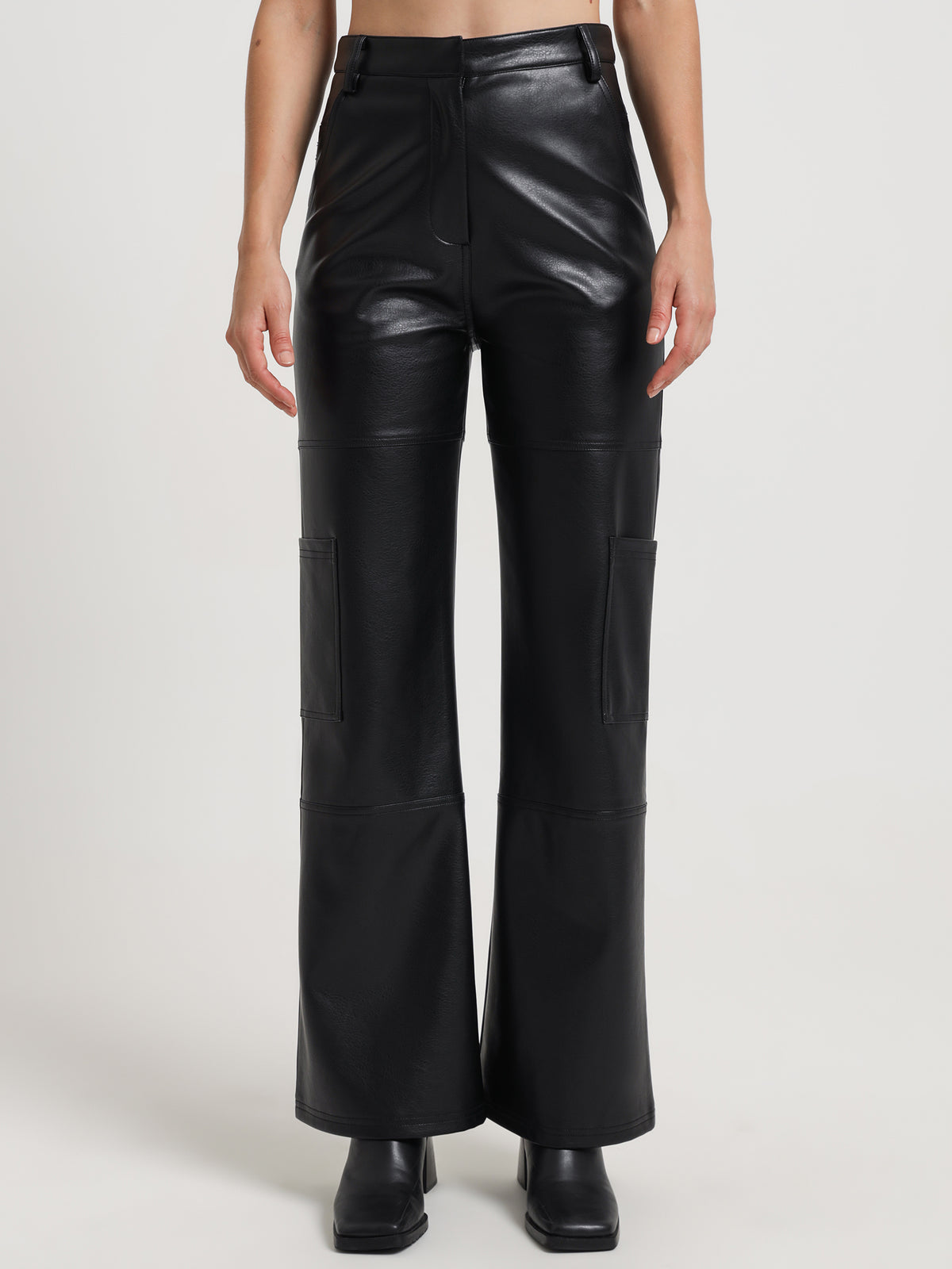 Zima Faux Leather Cargo Pants in Black