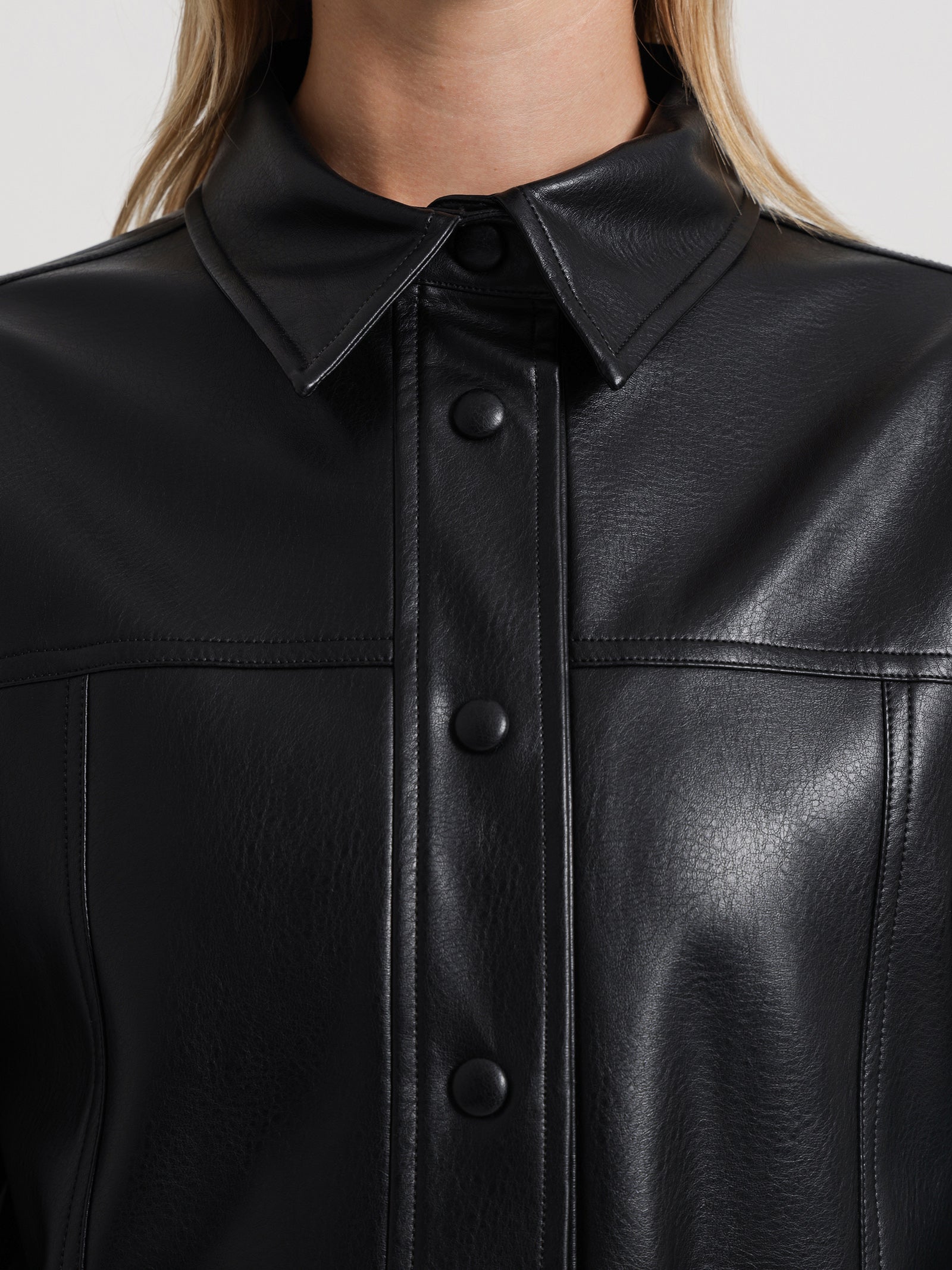 Zima Faux Leather Shacket in Black