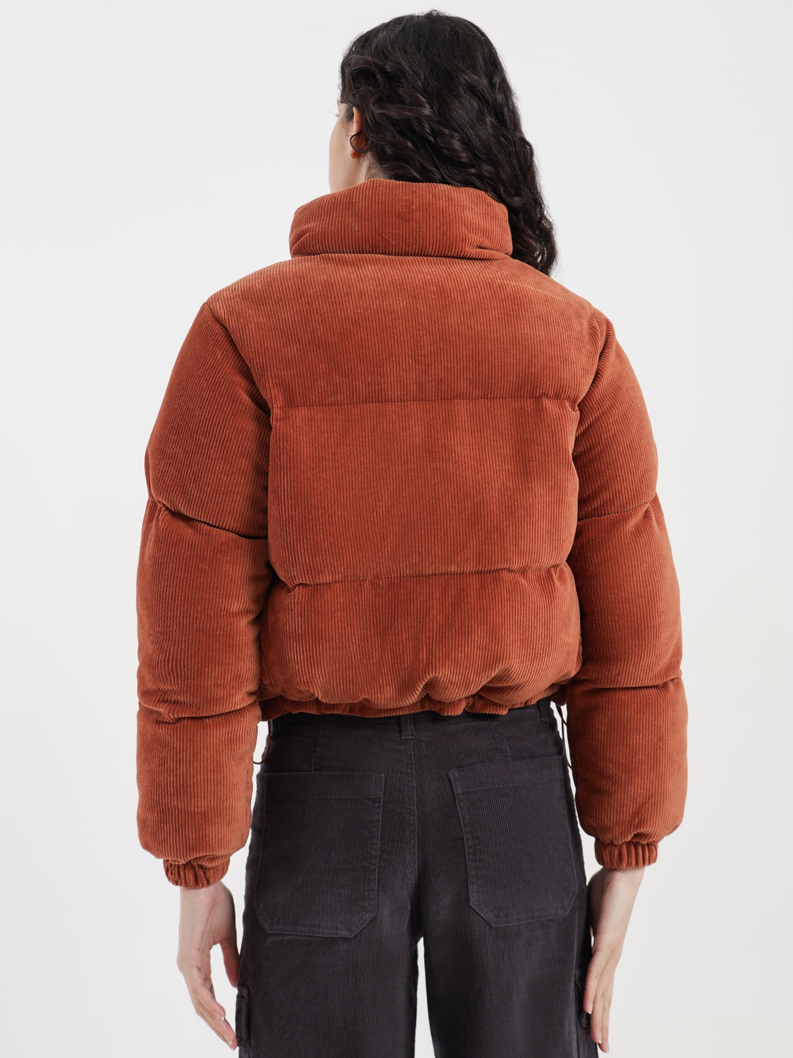 Tyler Cord Puffer Jacket in Rust
