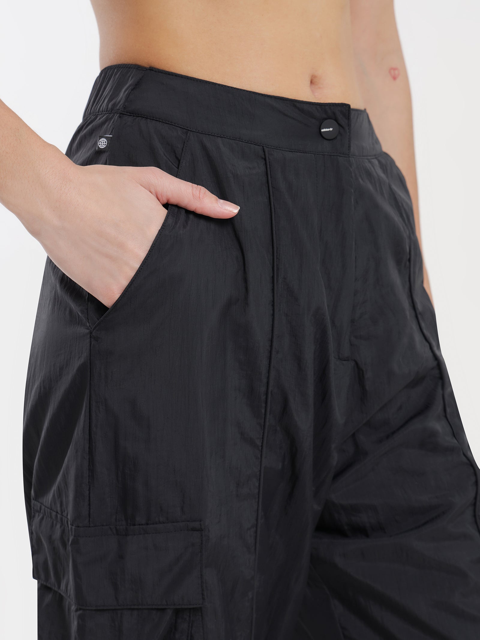 Premium Essentials Nylon Cargo Pants in Black