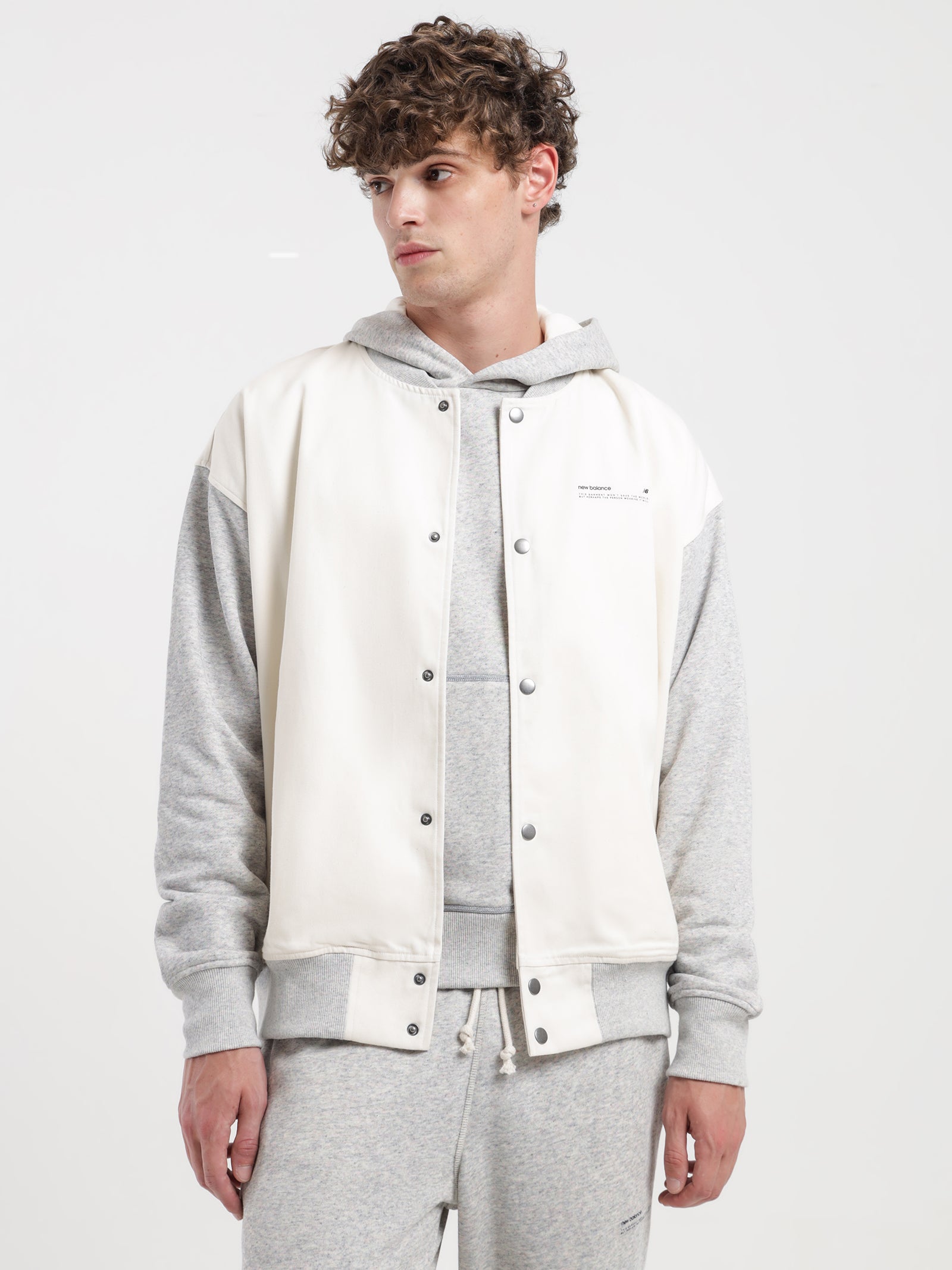 New Balance Undyed Letterman Jacket Griege Glue Store