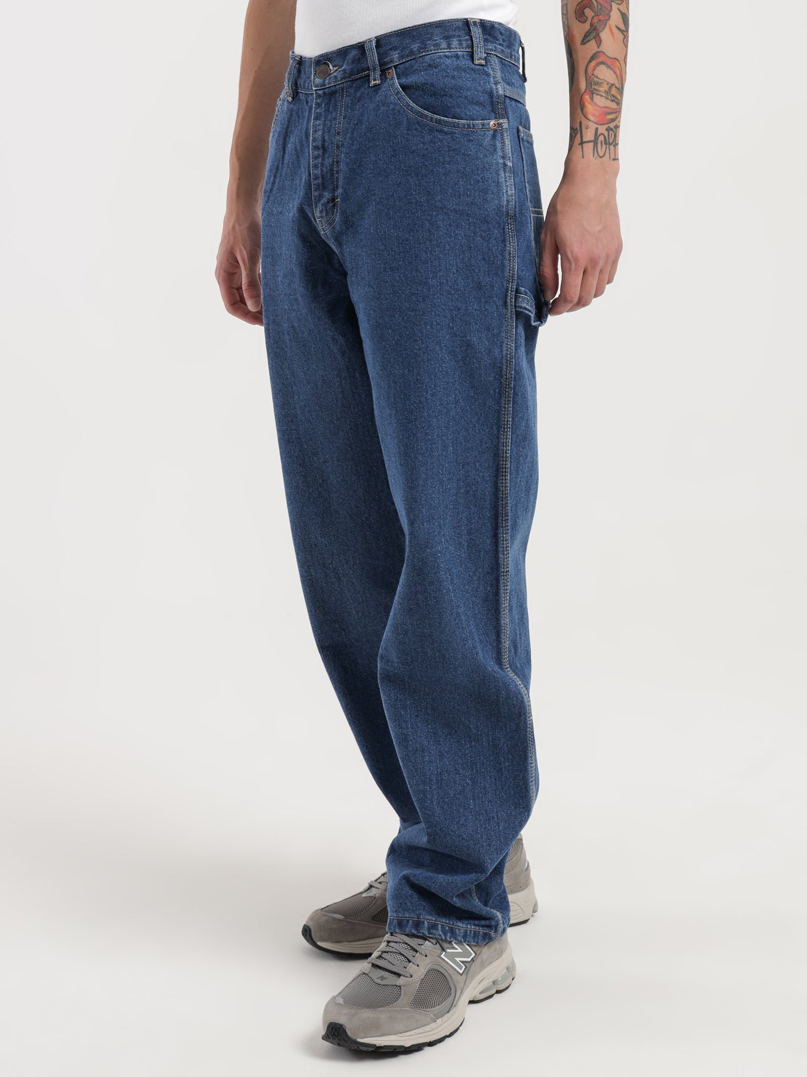 Relaxed Fit Carpenter Jeans in Stone Wash Indigo - Glue Store
