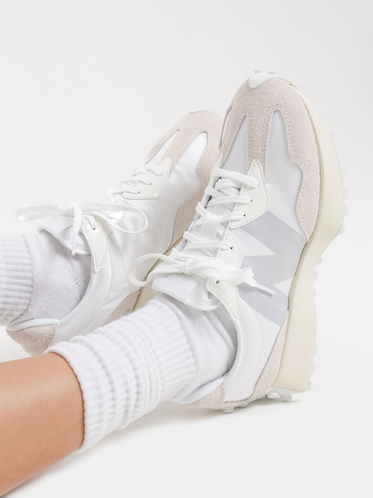 Womens 327 Suede Sneakers in White &amp; Cream