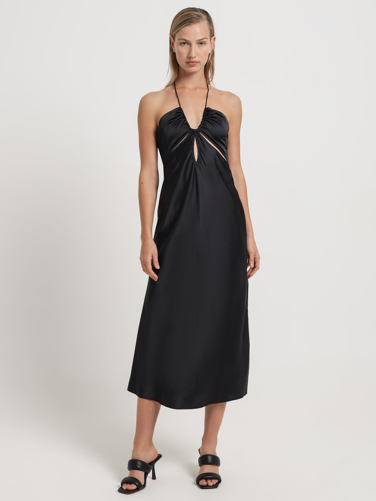 Wallace Satin Halter Dress