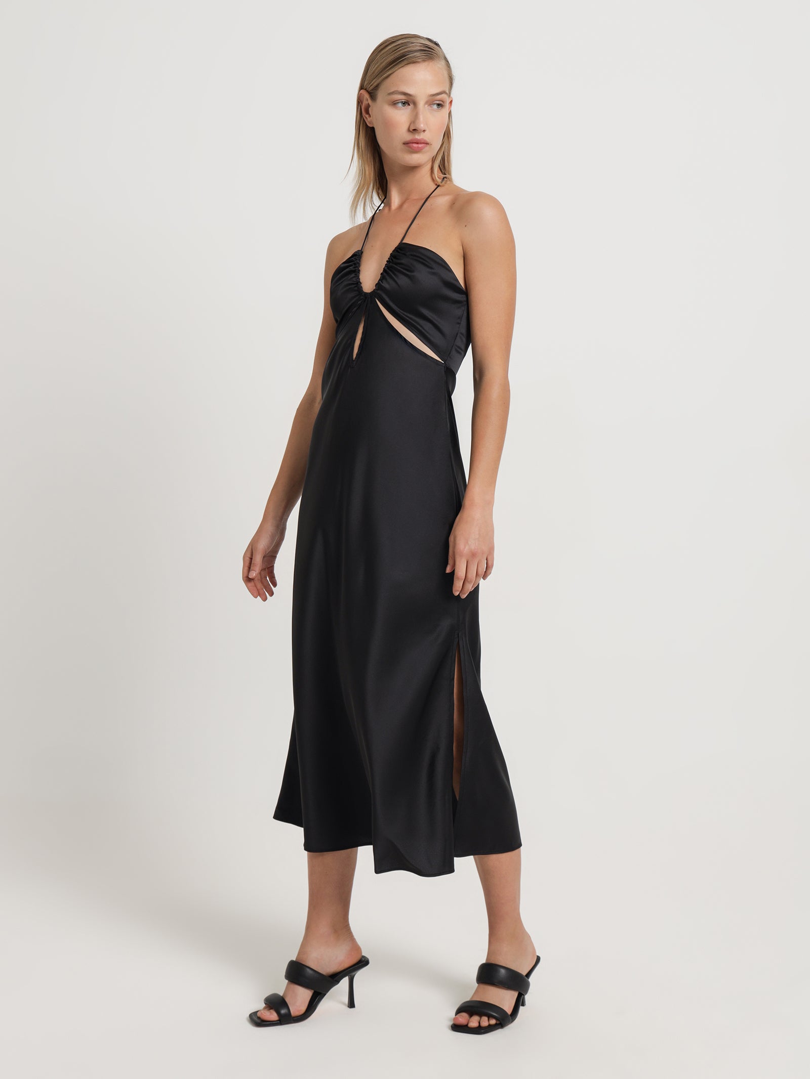 Wallace Satin Halter Dress