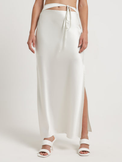 Wallace Satin Maxi Skirt in Ivory