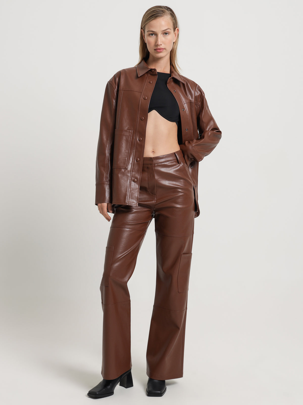 First Mse Zima Faux Leather Cargo Pants | Cognac