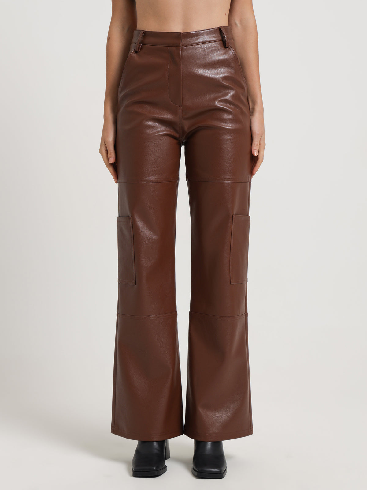 First Mse Zima Faux Leather Cargo Pants | Cognac