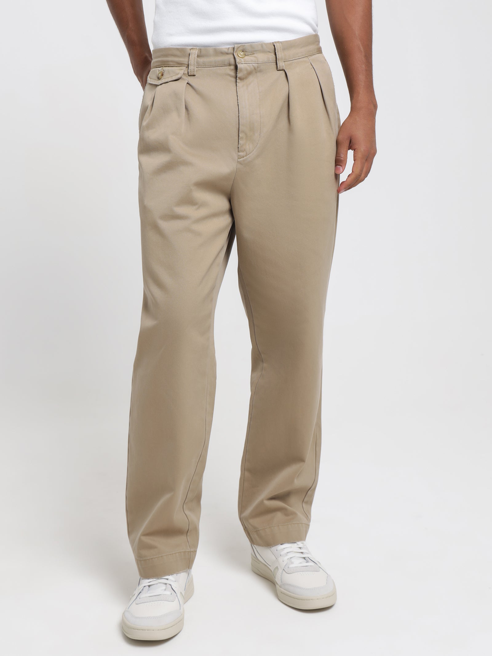 Pleat Detail Cotton Trousers