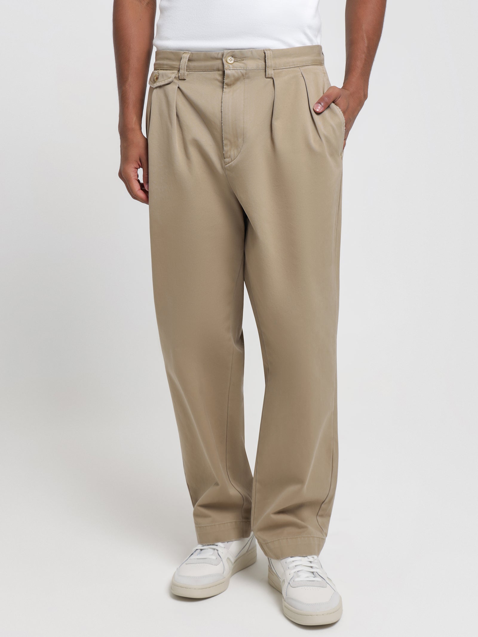 Pleat Detail Cotton Trousers