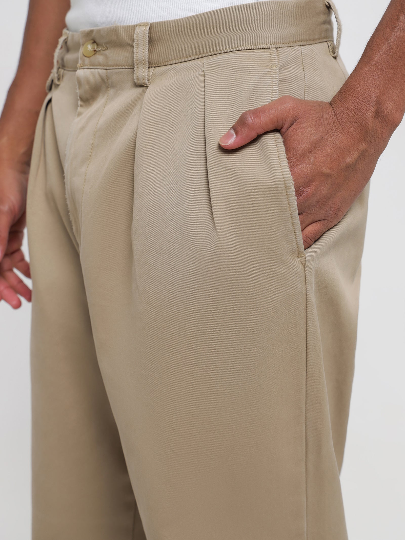 Pleat Detail Cotton Trousers