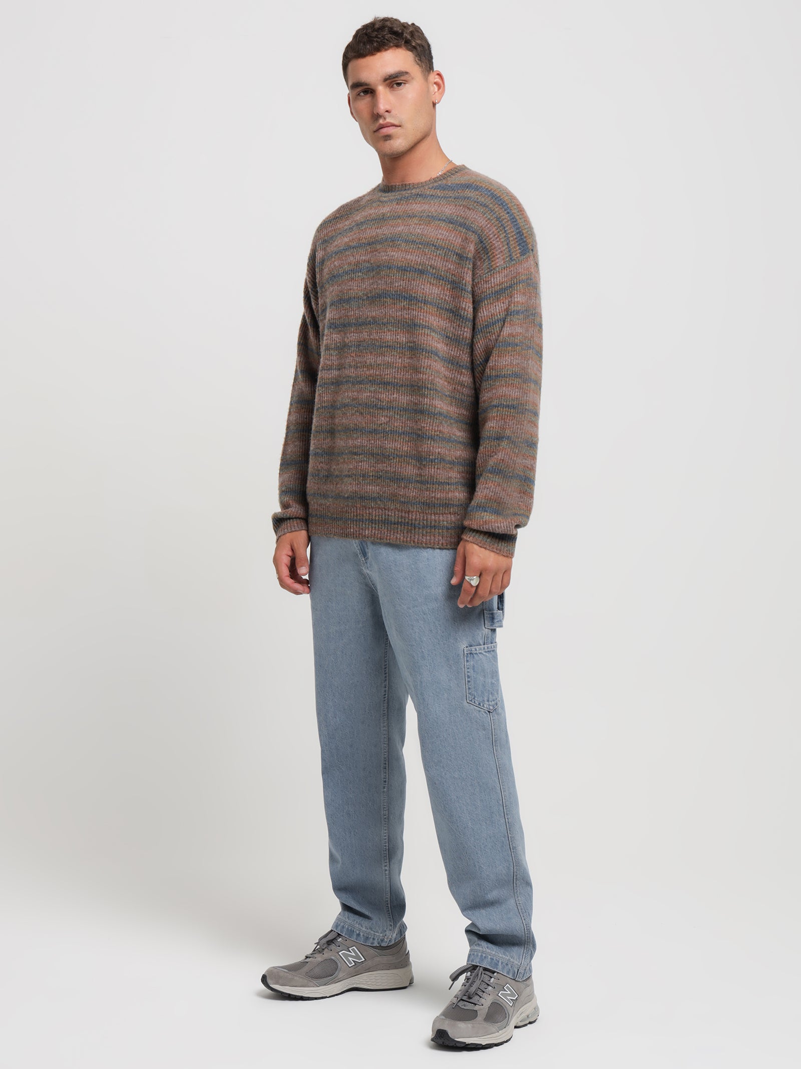 Rampage Knit Sweater in Bown & Blue Stripes