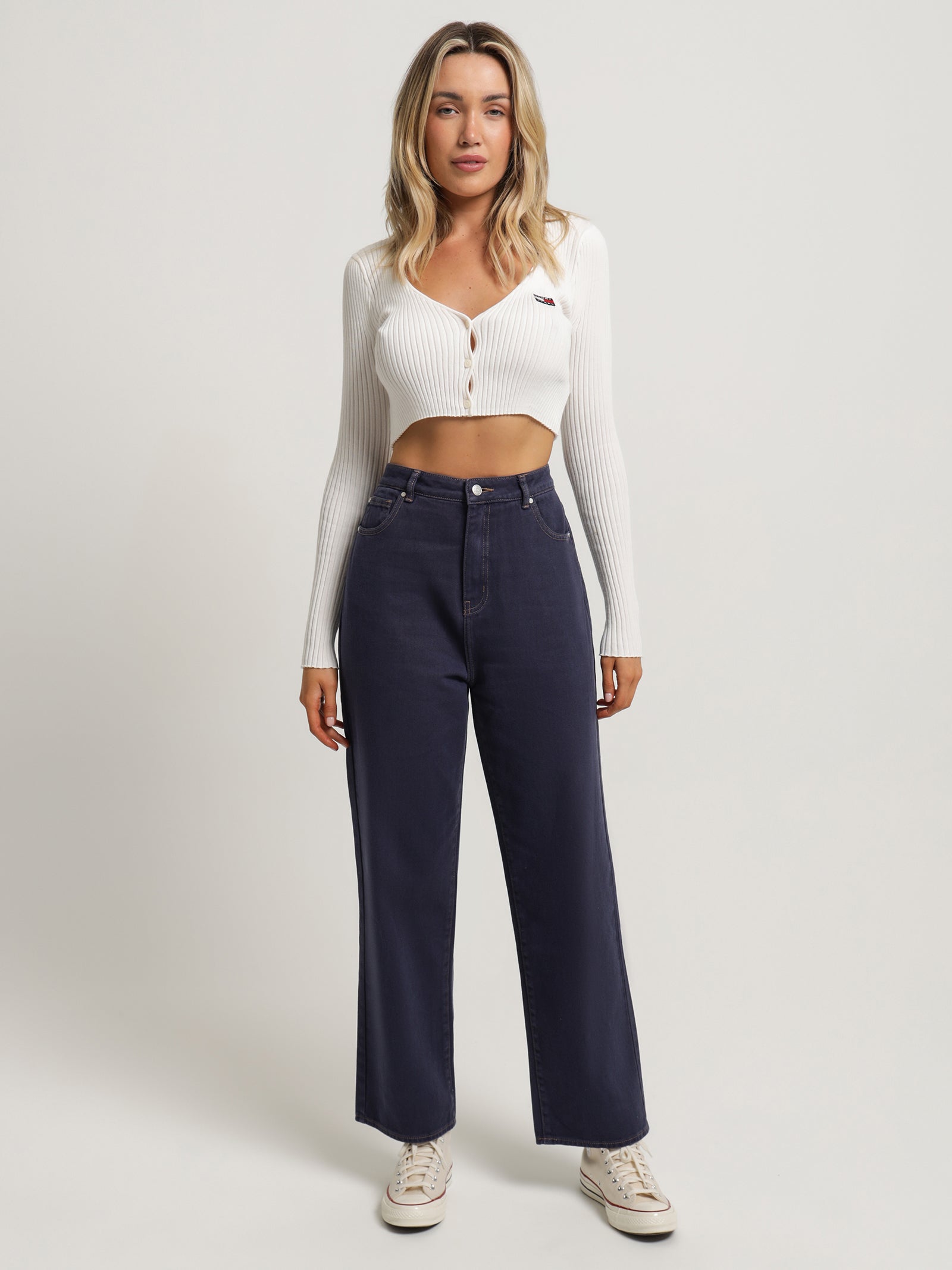 Badge Rib Knit Cropped Fit Cardigan