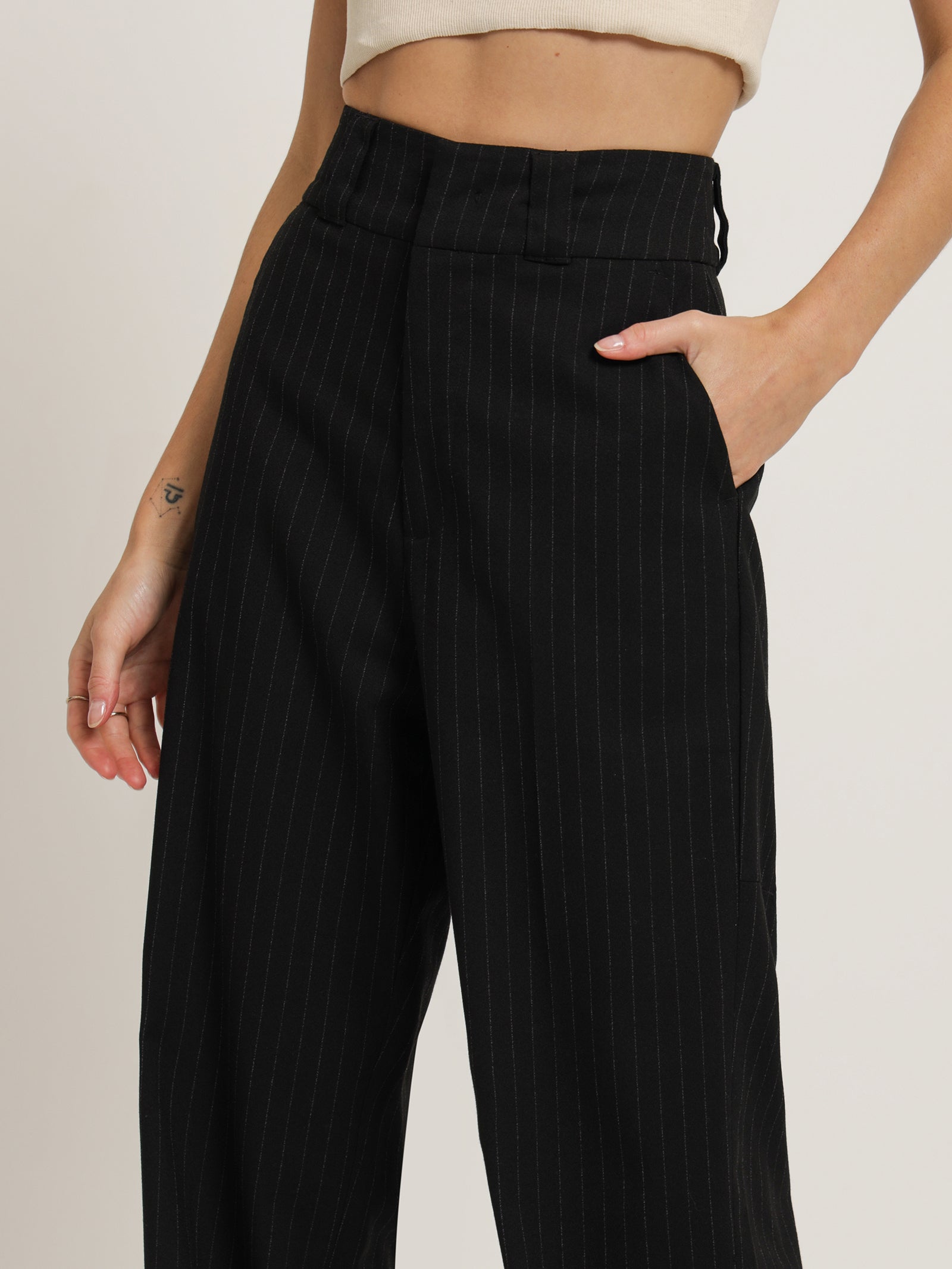FabAlley Trousers and Pants  Buy FabAlley Black Striped Paper Bag High  Waist Trousers Online  Nykaa Fashion