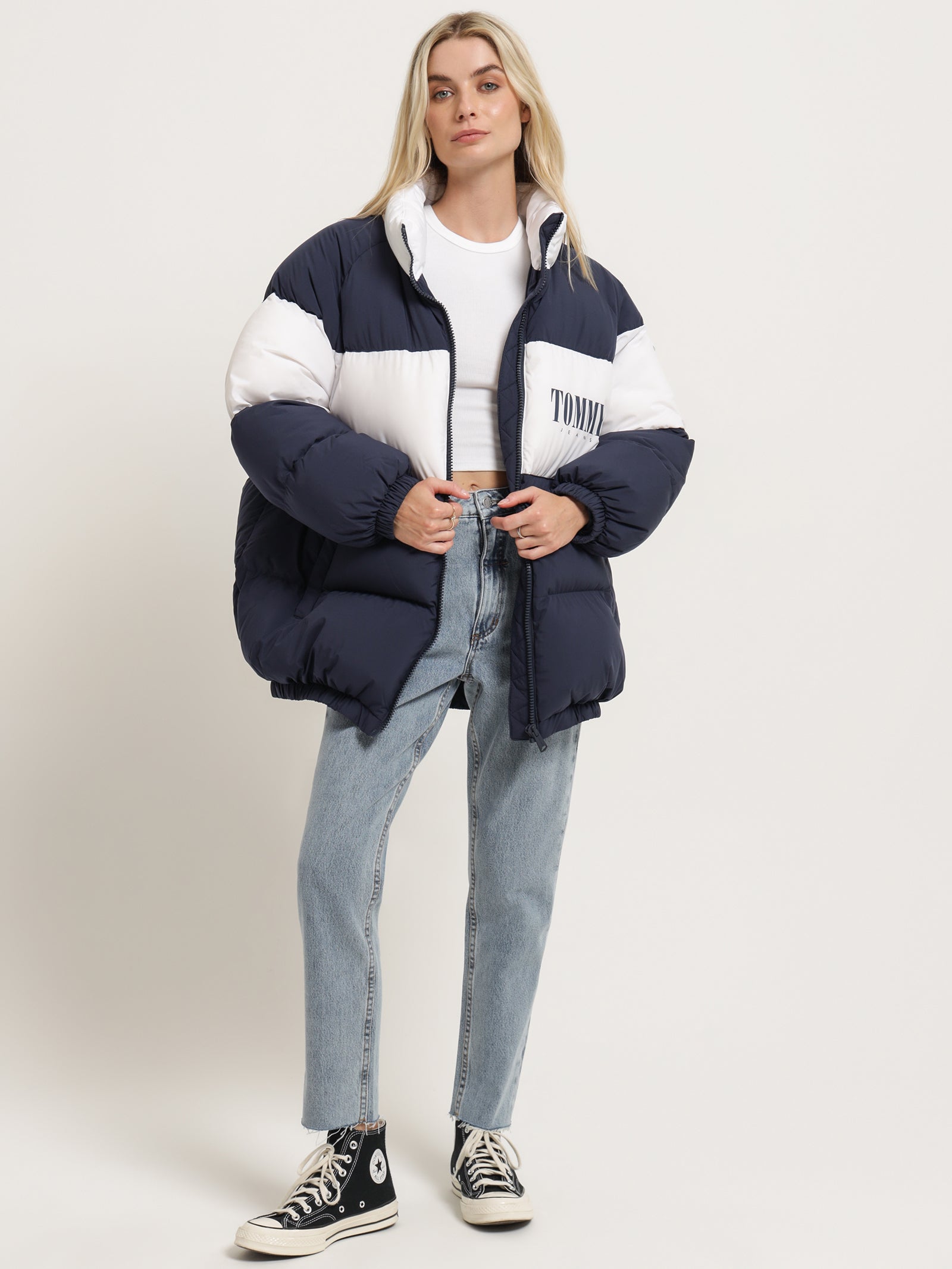 Colour-Blocked Oversized Puffer Coat