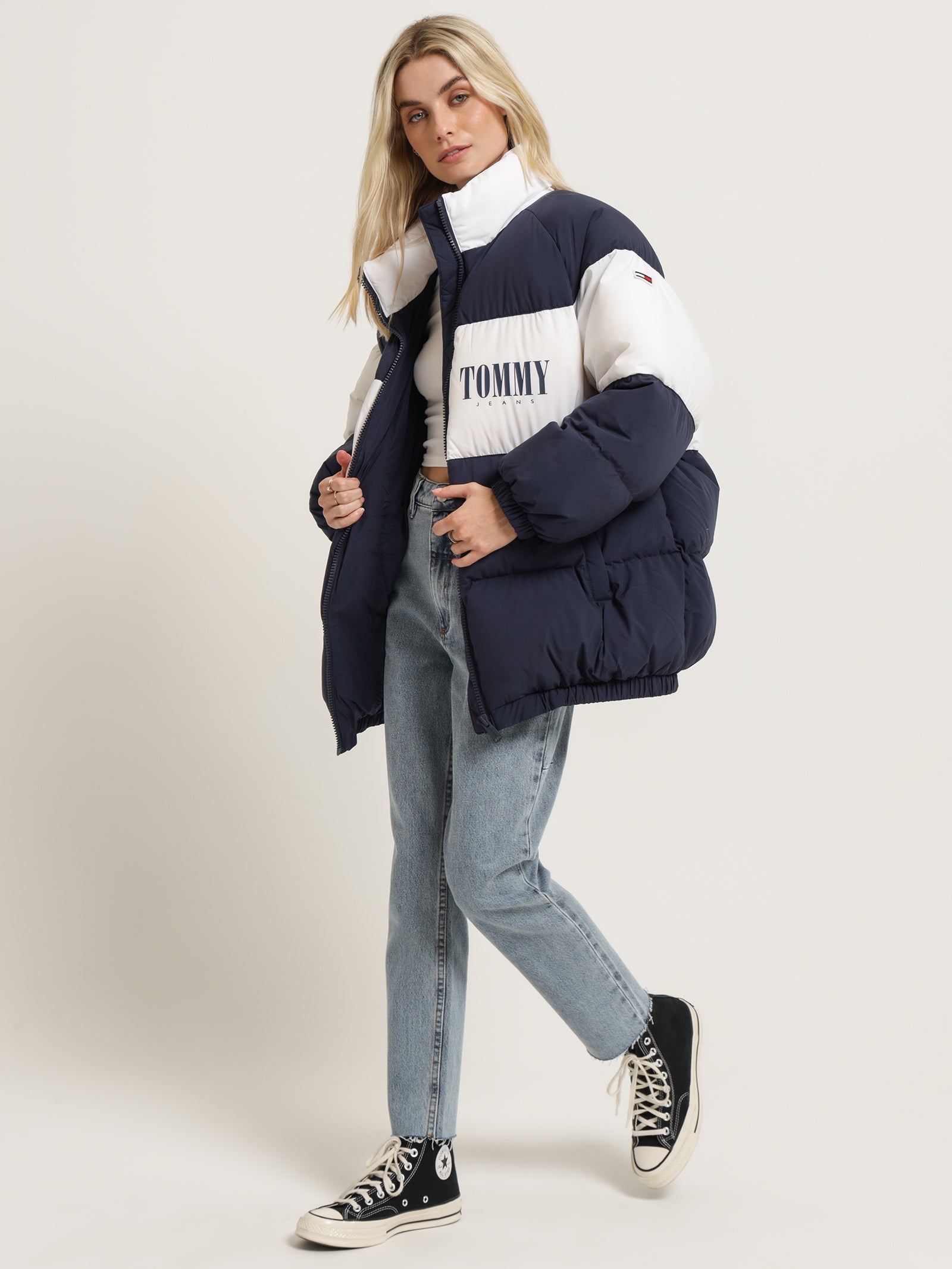 Colour-Blocked Oversized Puffer Coat