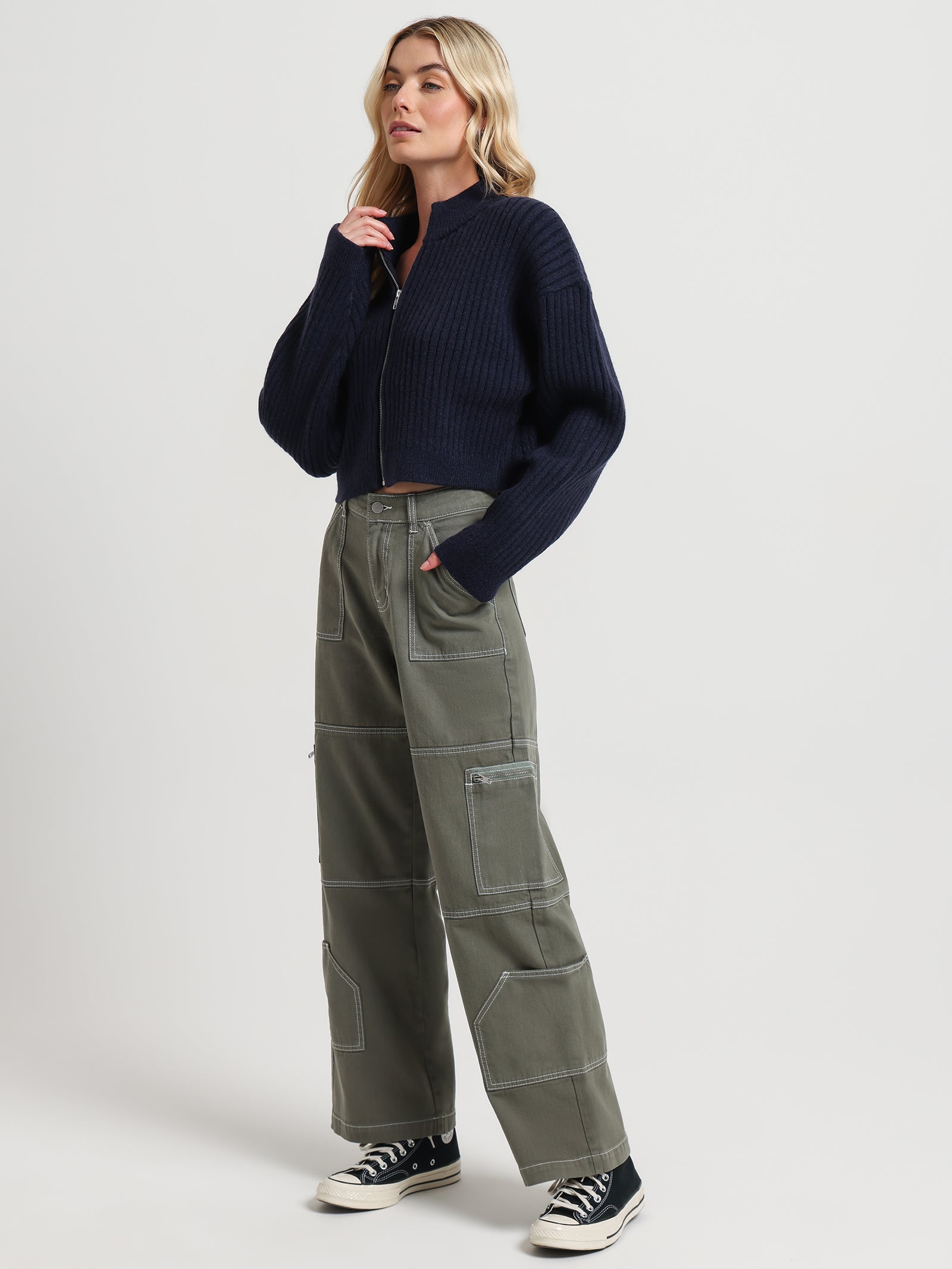 Delphine Low Rise Cargo Pants in Pewter