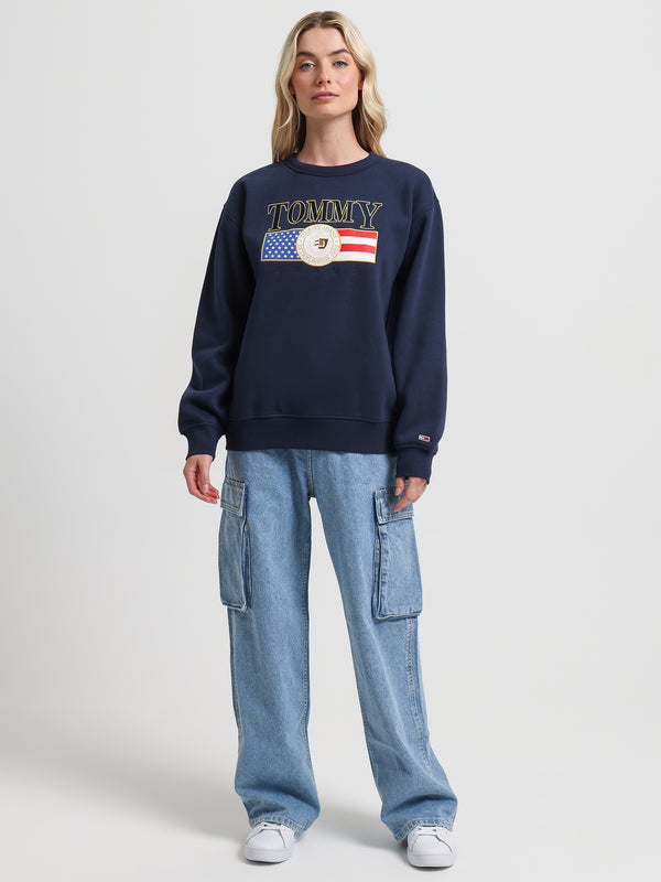 Logo Applique Relaxed Fit Sweatshirt in Navy - Glue Store