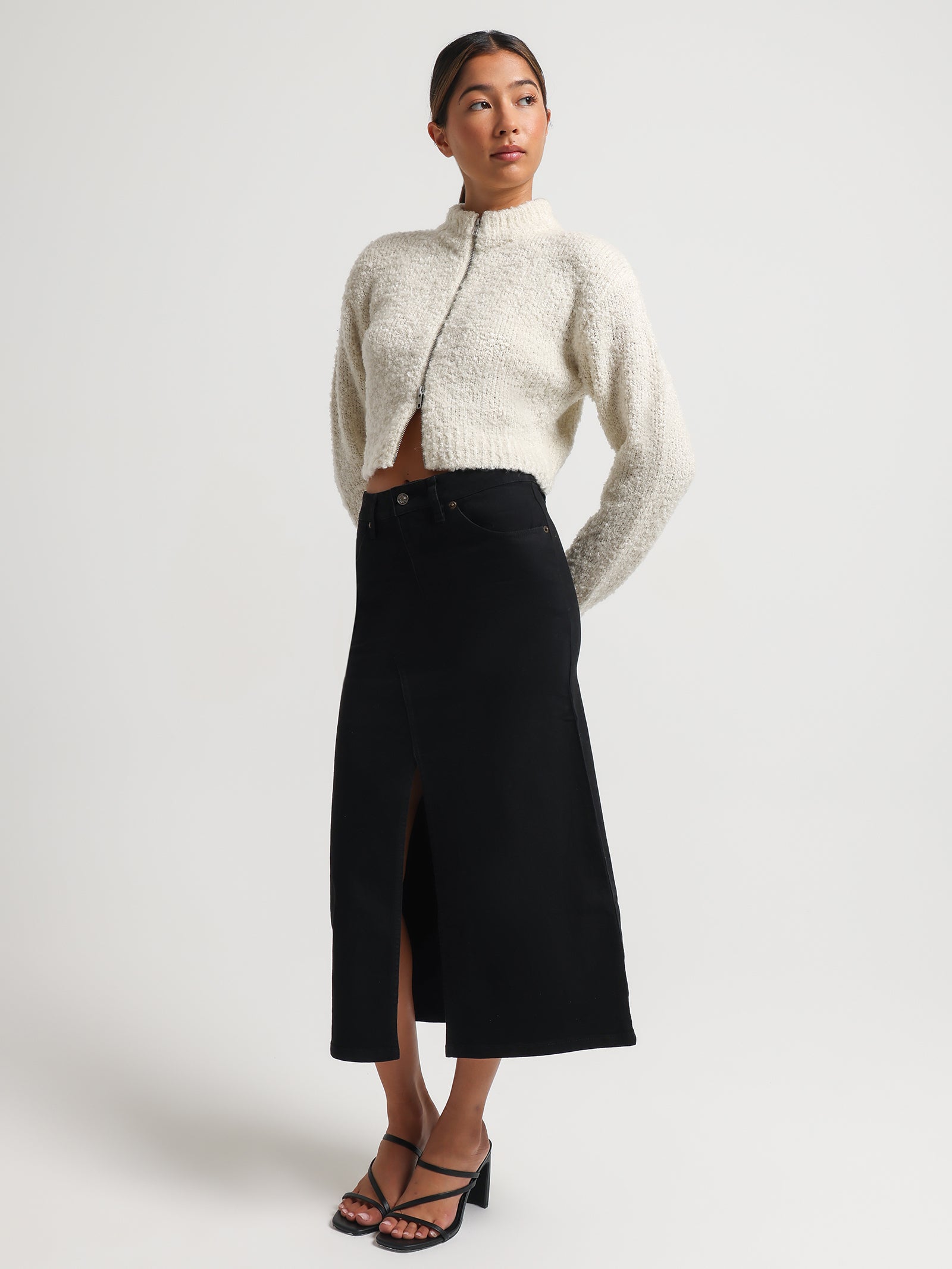Serena Denim Split Midi Skirt