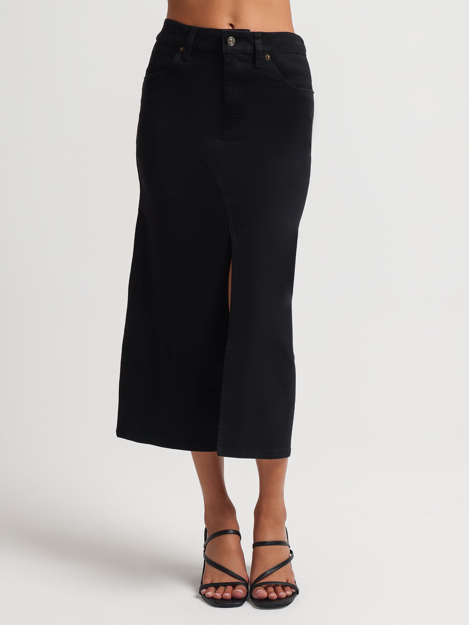 Serena Denim Split Midi Skirt