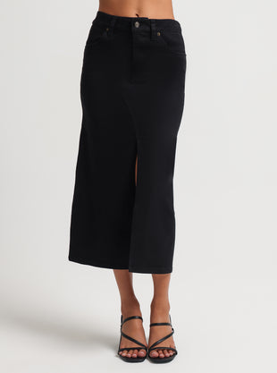 Serena Denim Split Midi Skirt in Black