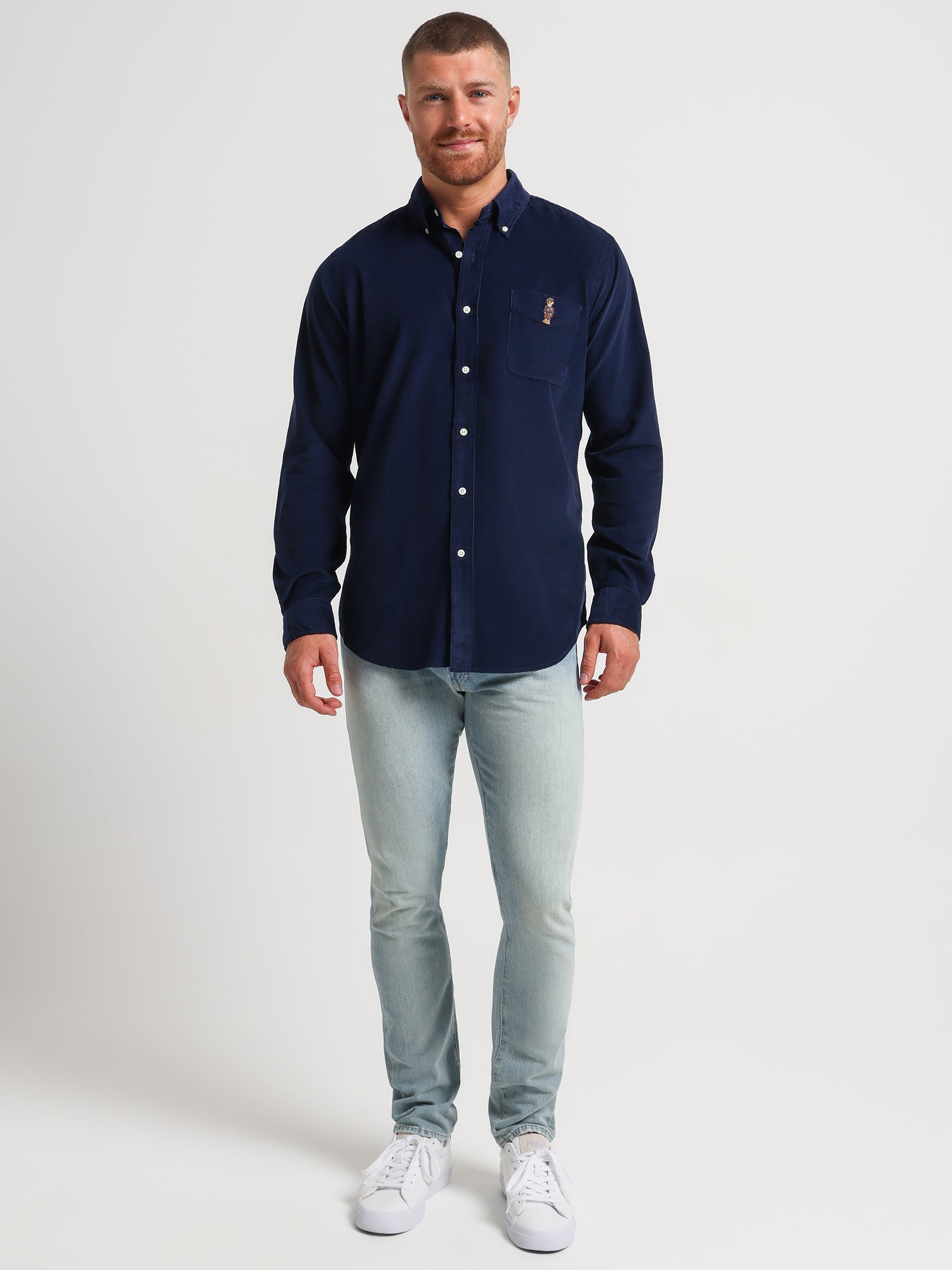 Custom Bear Embroidery Cord Shirt