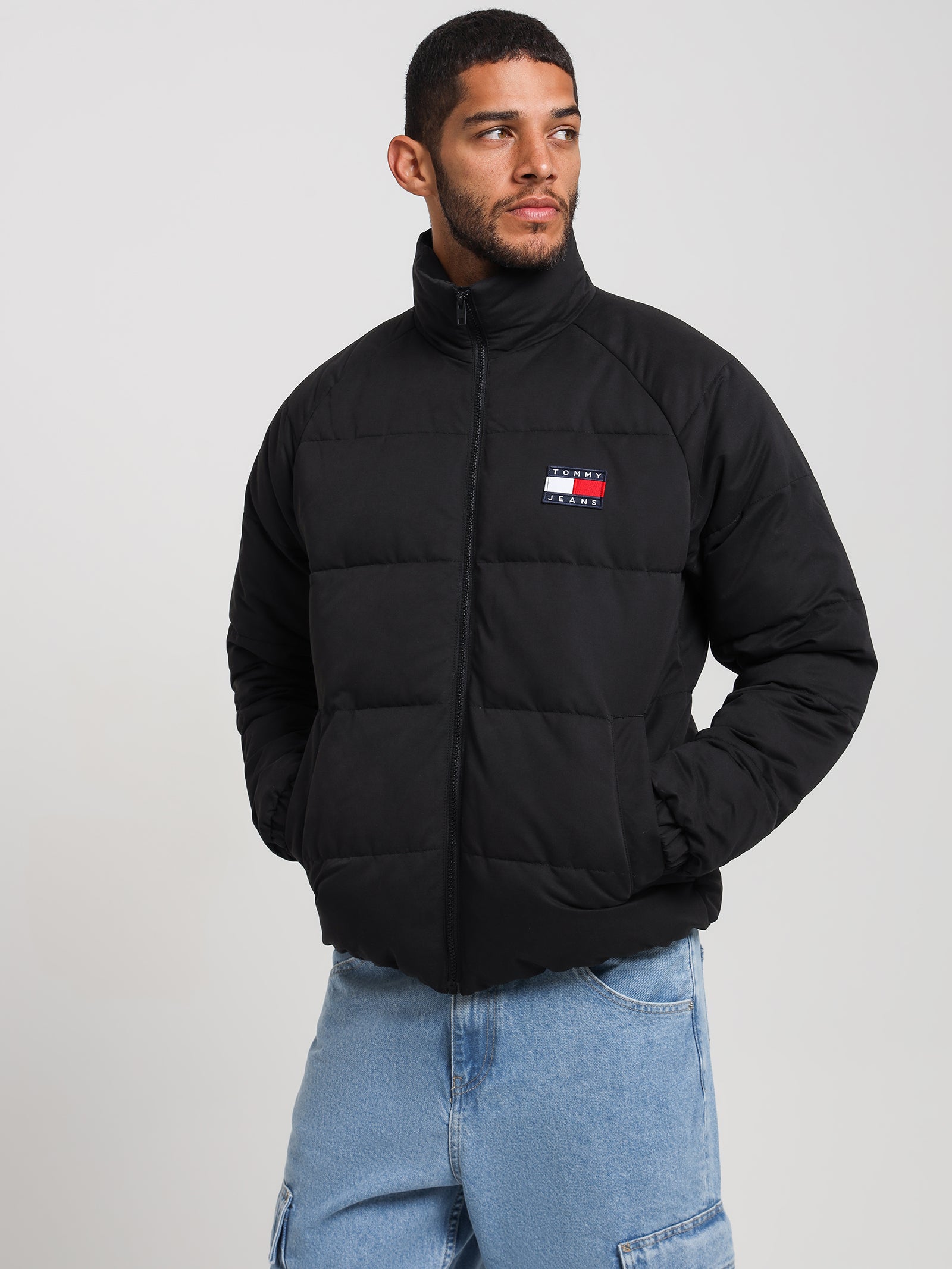 Tommy Graphic Puffer Jacket in Black