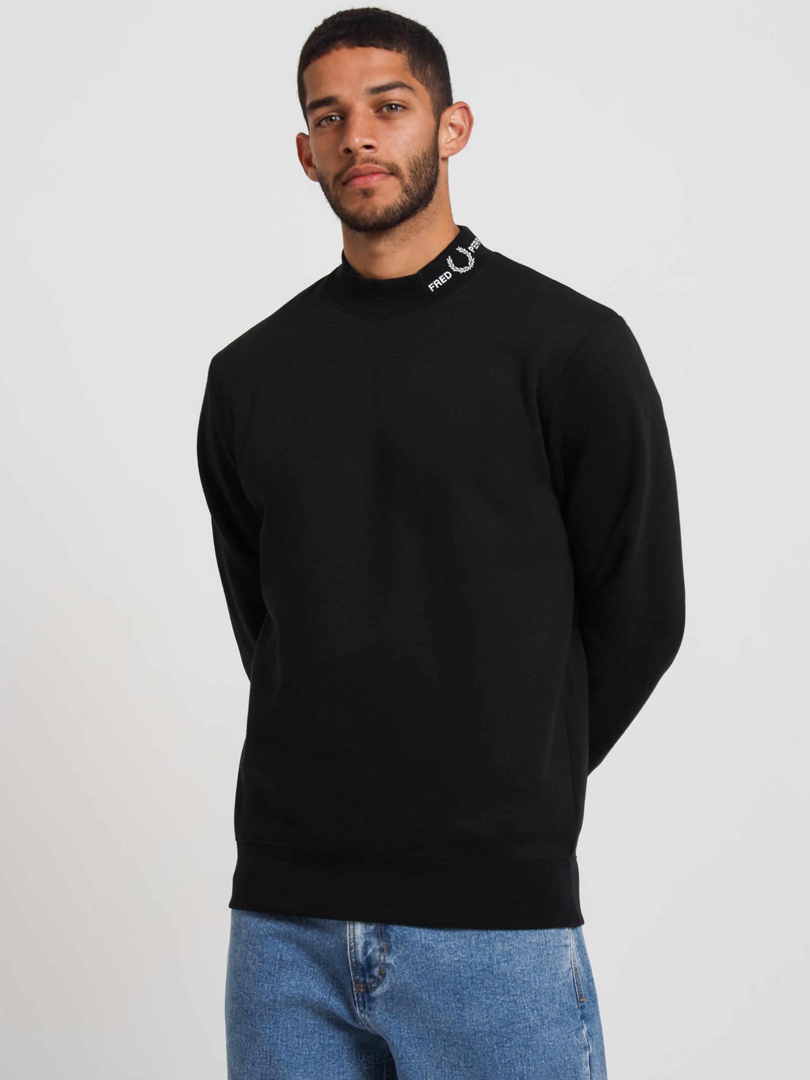 Branded Collared Sweatshirt in Black - Glue Store