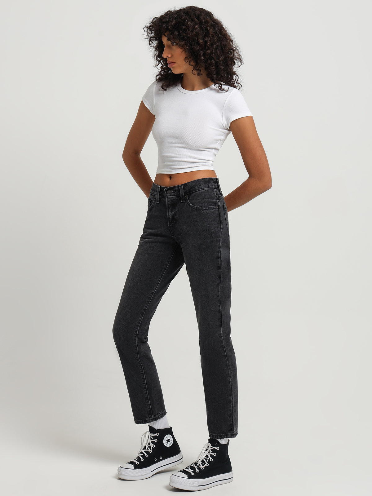 Levis Middy Straight Jeans | Washed Black