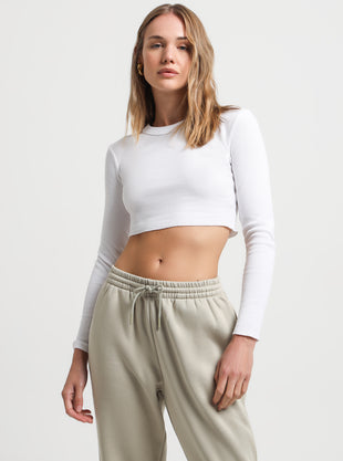 Essentials Long Sleeve Waffle Top in White