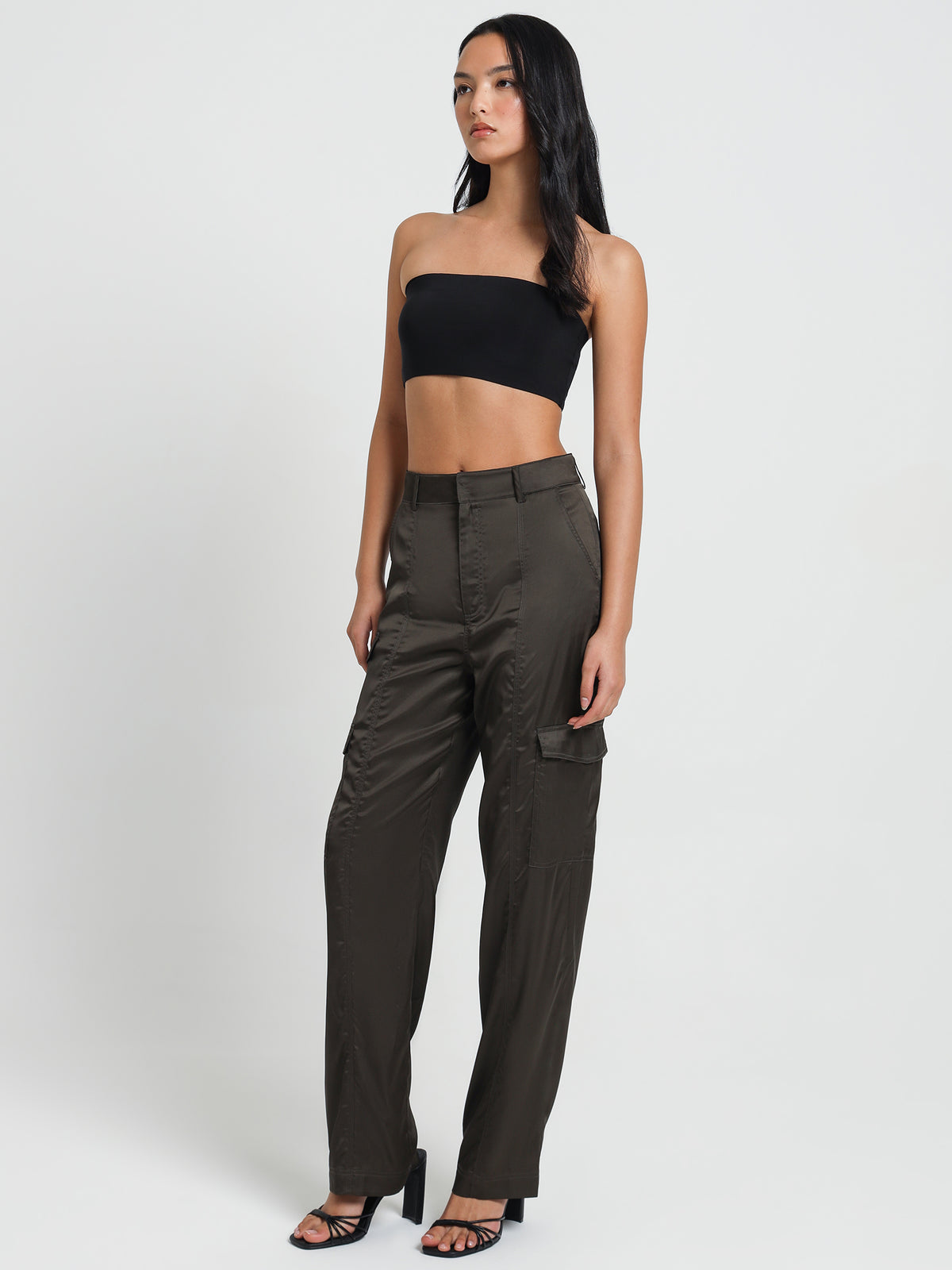 Suvi Satin Cargo Pants in Deep Olive