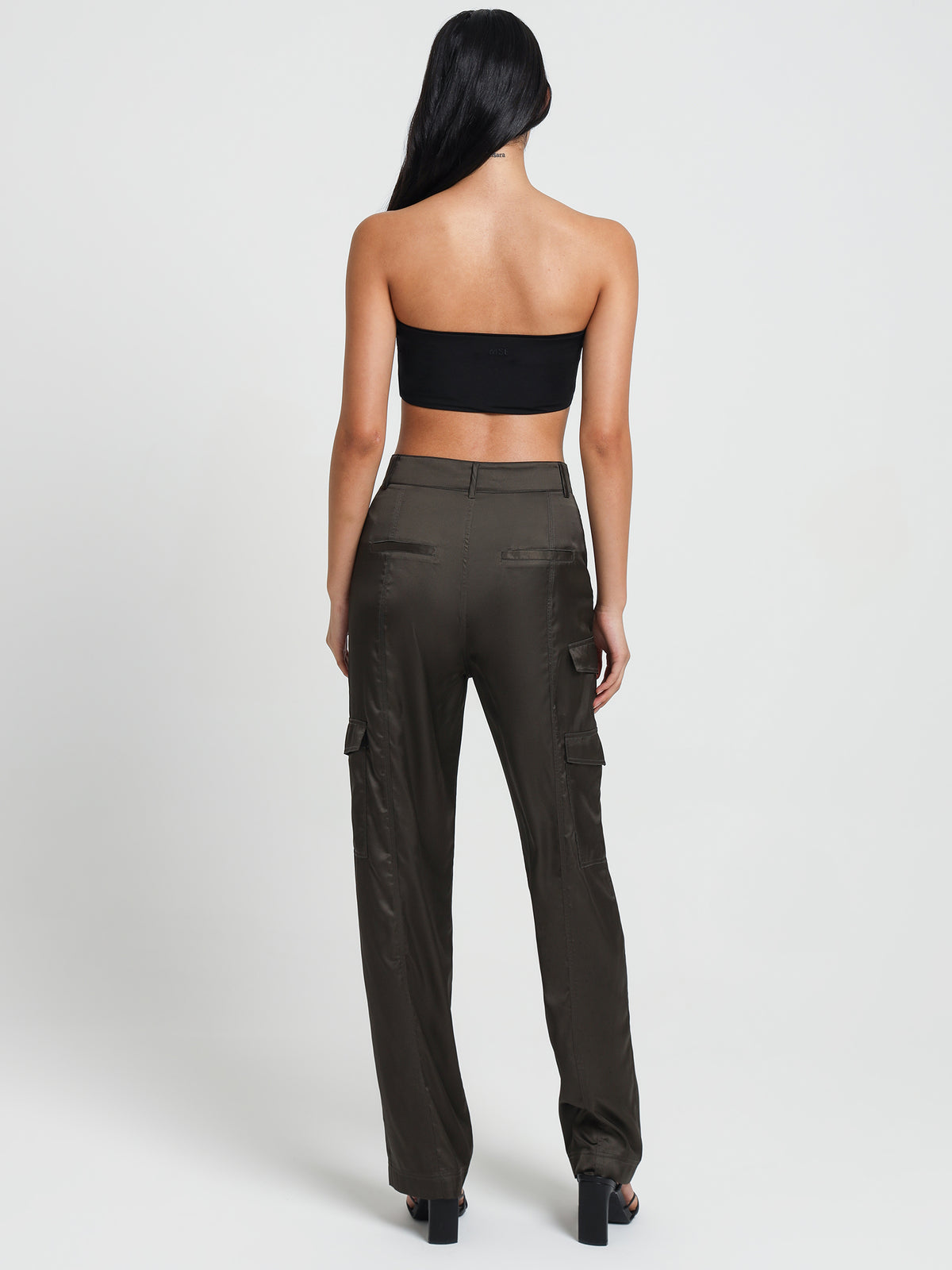 Suvi Satin Cargo Pants in Deep Olive