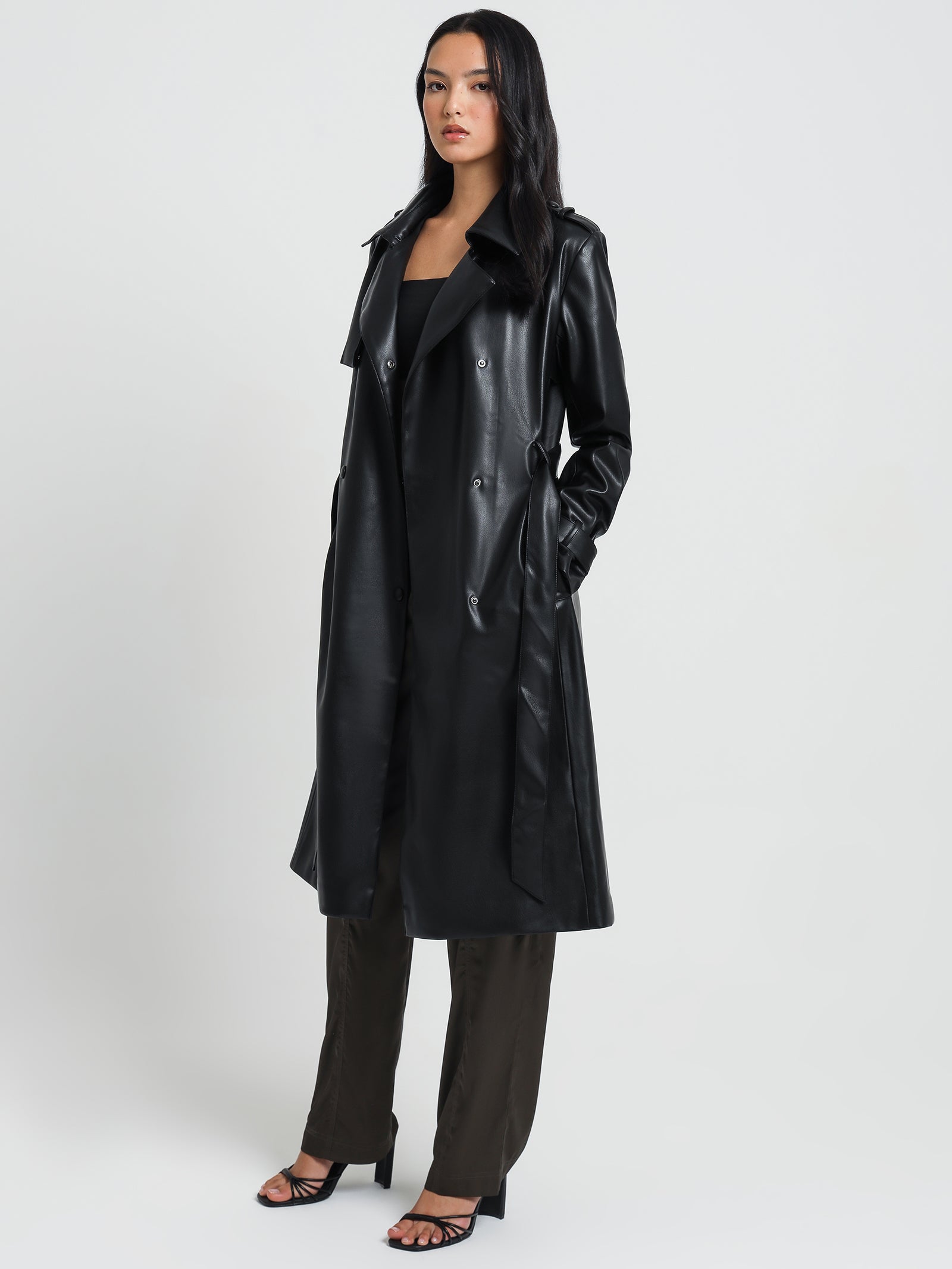 Hye Faux Leather Trench in Black - Glue Store