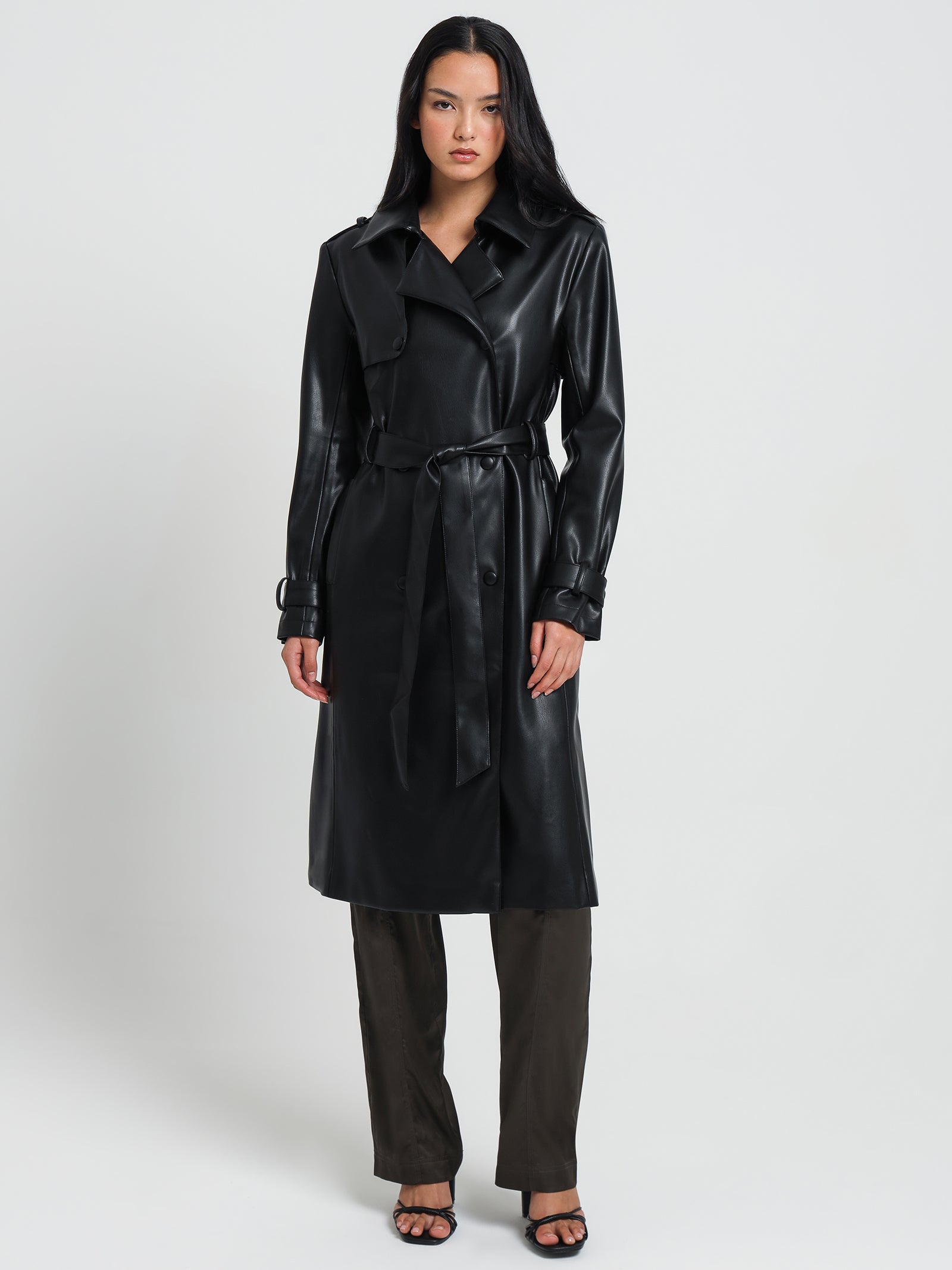 Hye Faux Leather Trench in Black - Glue Store