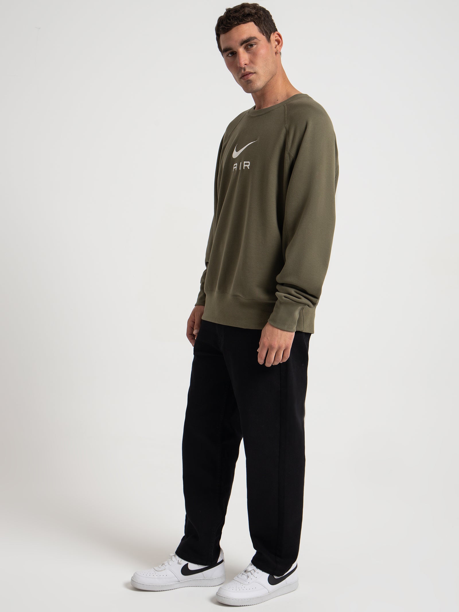 Sportswear Nike Air Fleece Terry Crew Sweater in Medium Olive - Glue Store