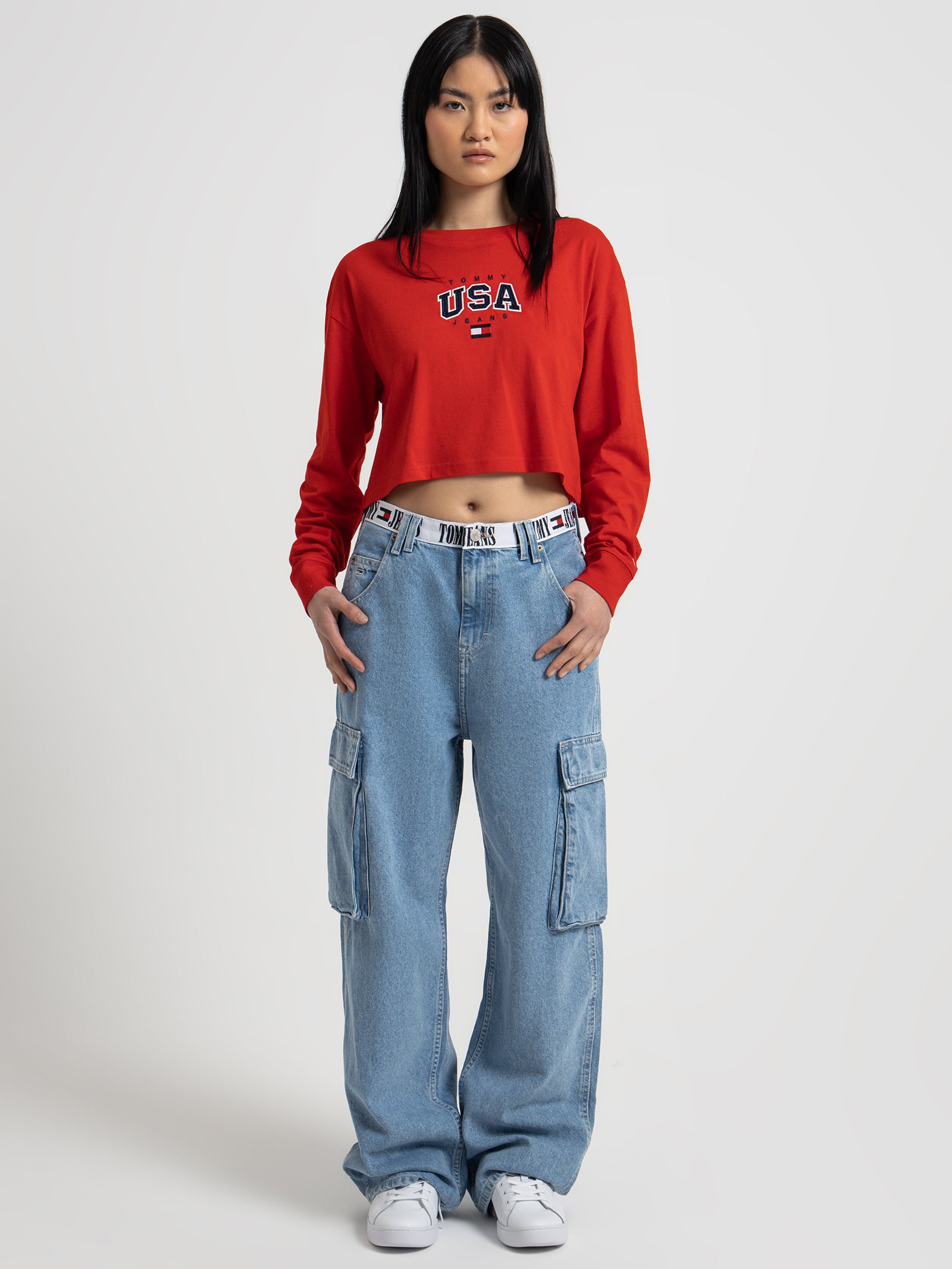 Logo Embroidery Cropped Long Sleeve T-Shirt