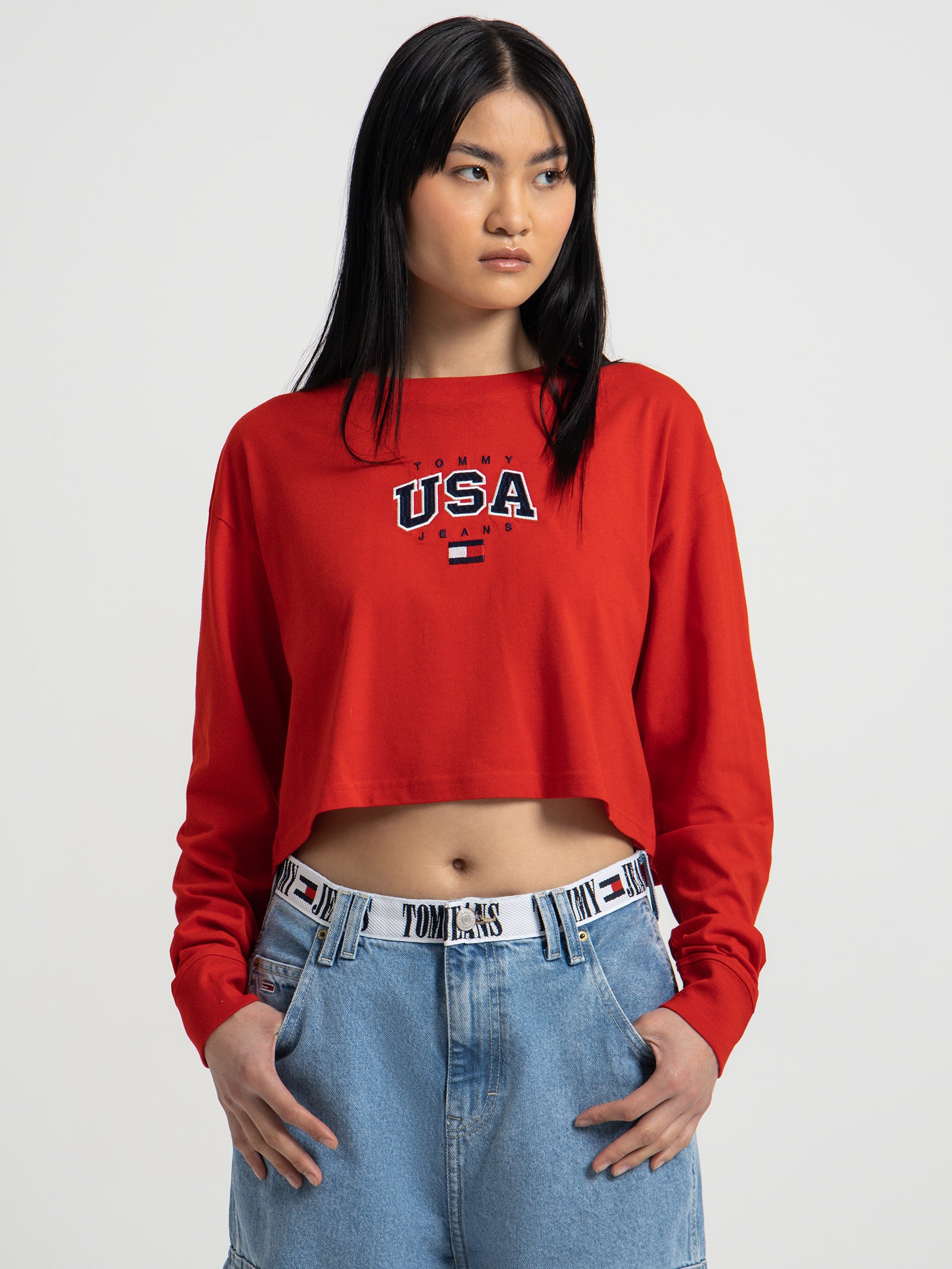 Logo Embroidery Cropped Long Sleeve T-Shirt