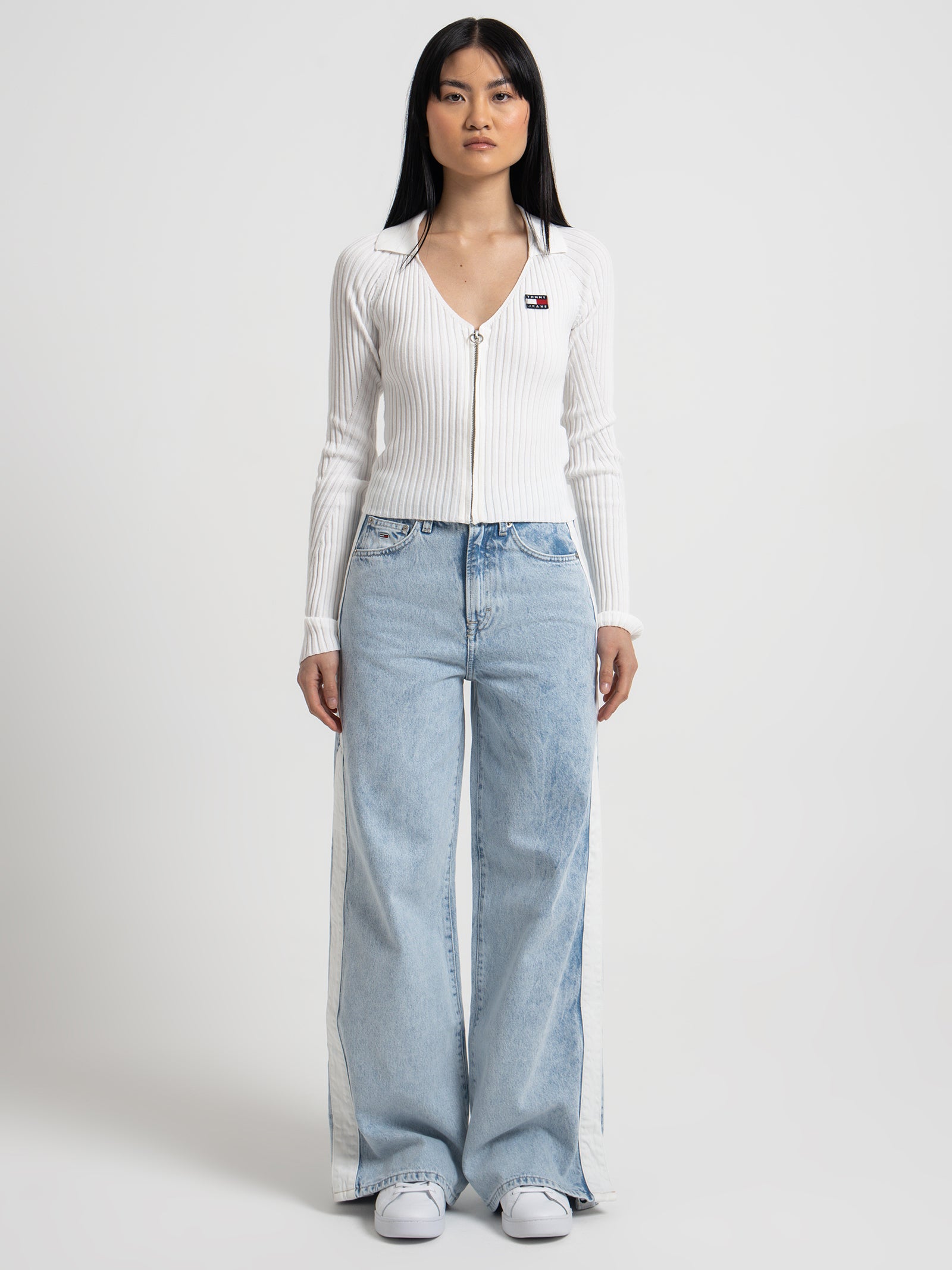 Badge Ribbed Zip Through Cardigan