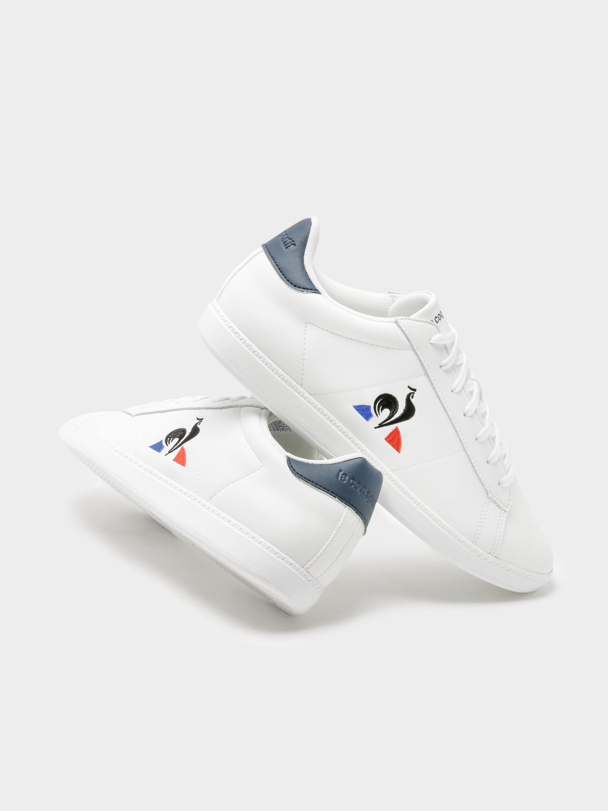 Mens Courtset Leather Sneakers in White &amp; Navy