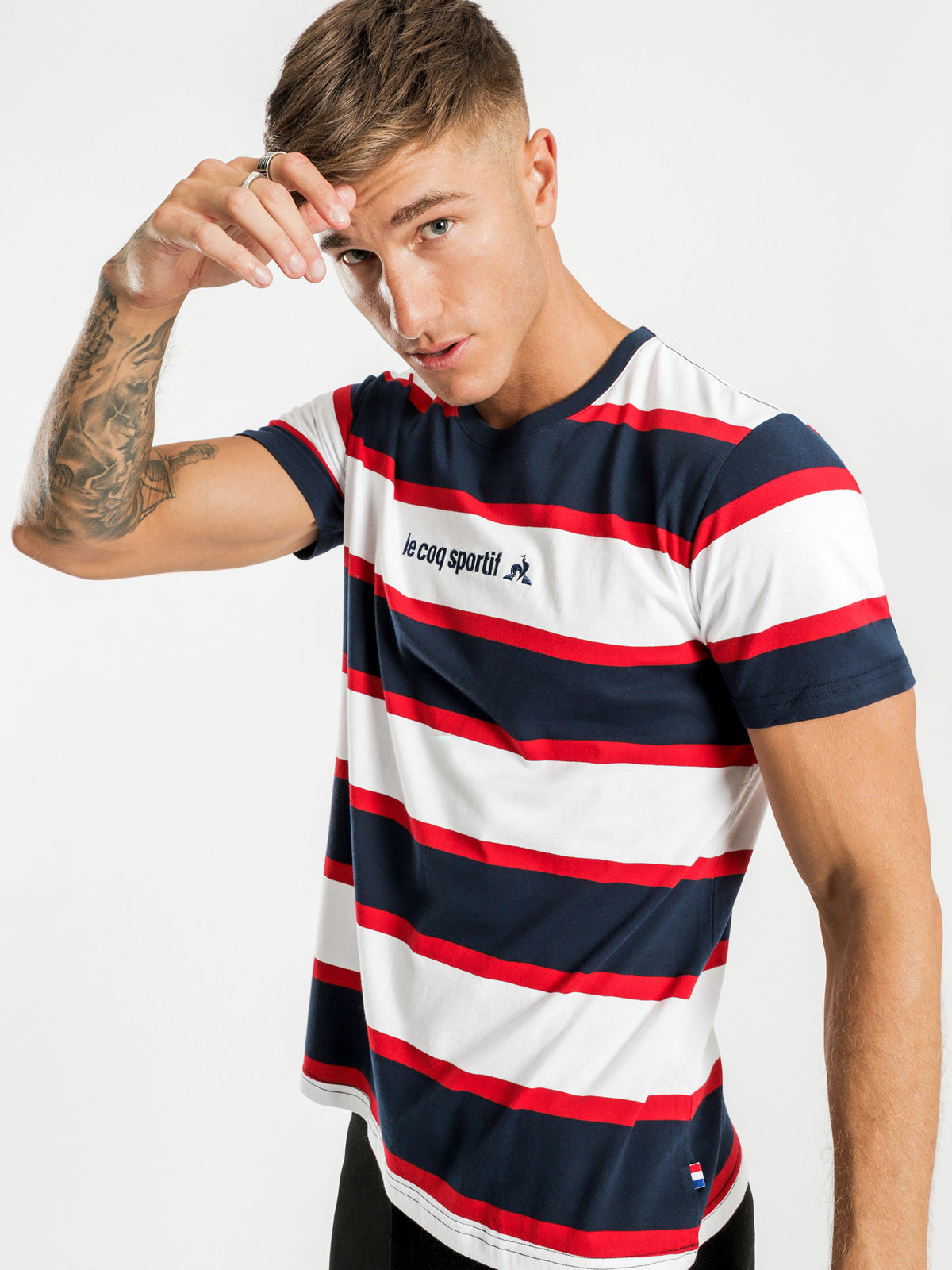 Cabot Stripe T-Shirt in Navy Red &amp; White