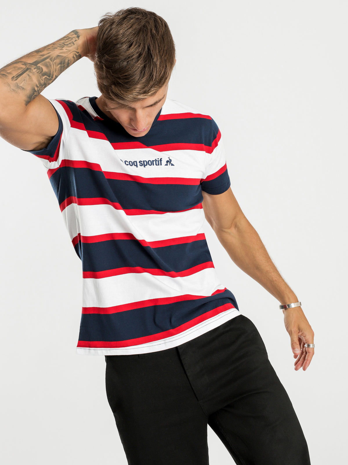 Le Coq Sportif Cabot Stripe T-Shirt | Dress Blu Strp