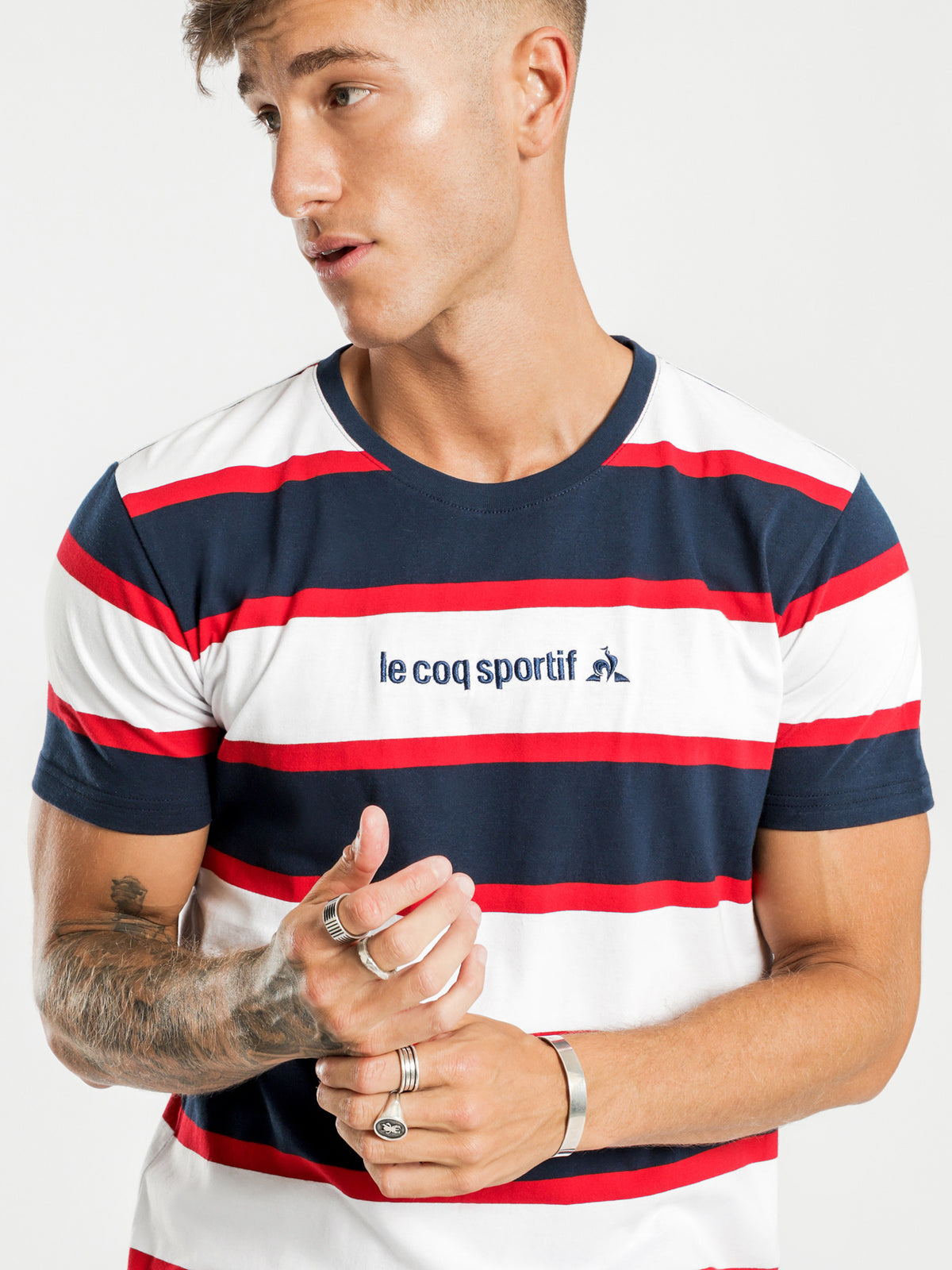 Le Coq Sportif Cabot Stripe T-Shirt | Dress Blu Strp