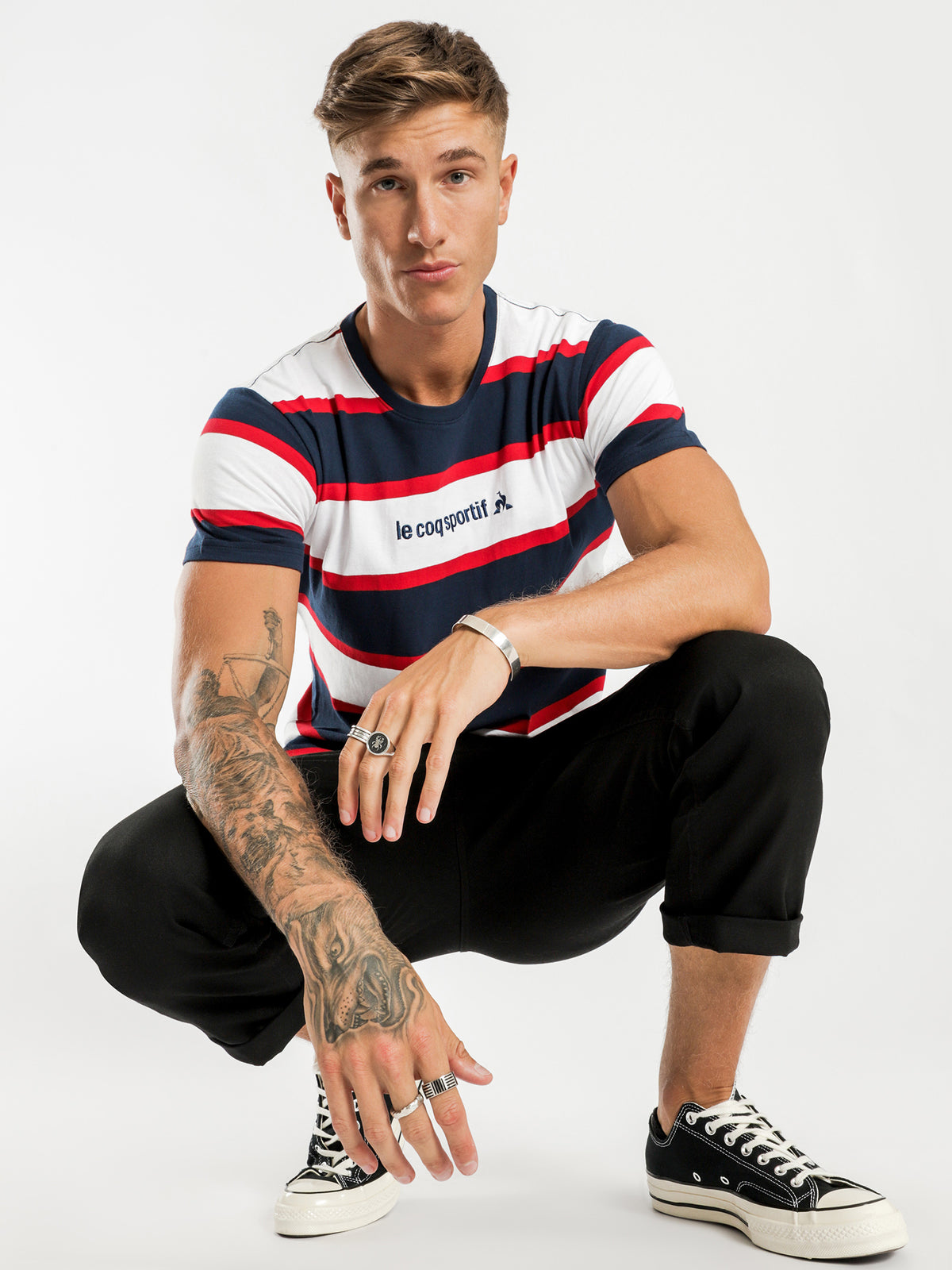 Le Coq Sportif Cabot Stripe T-Shirt | Dress Blu Strp