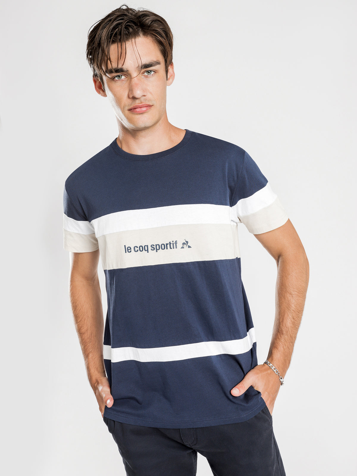 Ranier T-Shirt in Dress Blue &amp; Sand